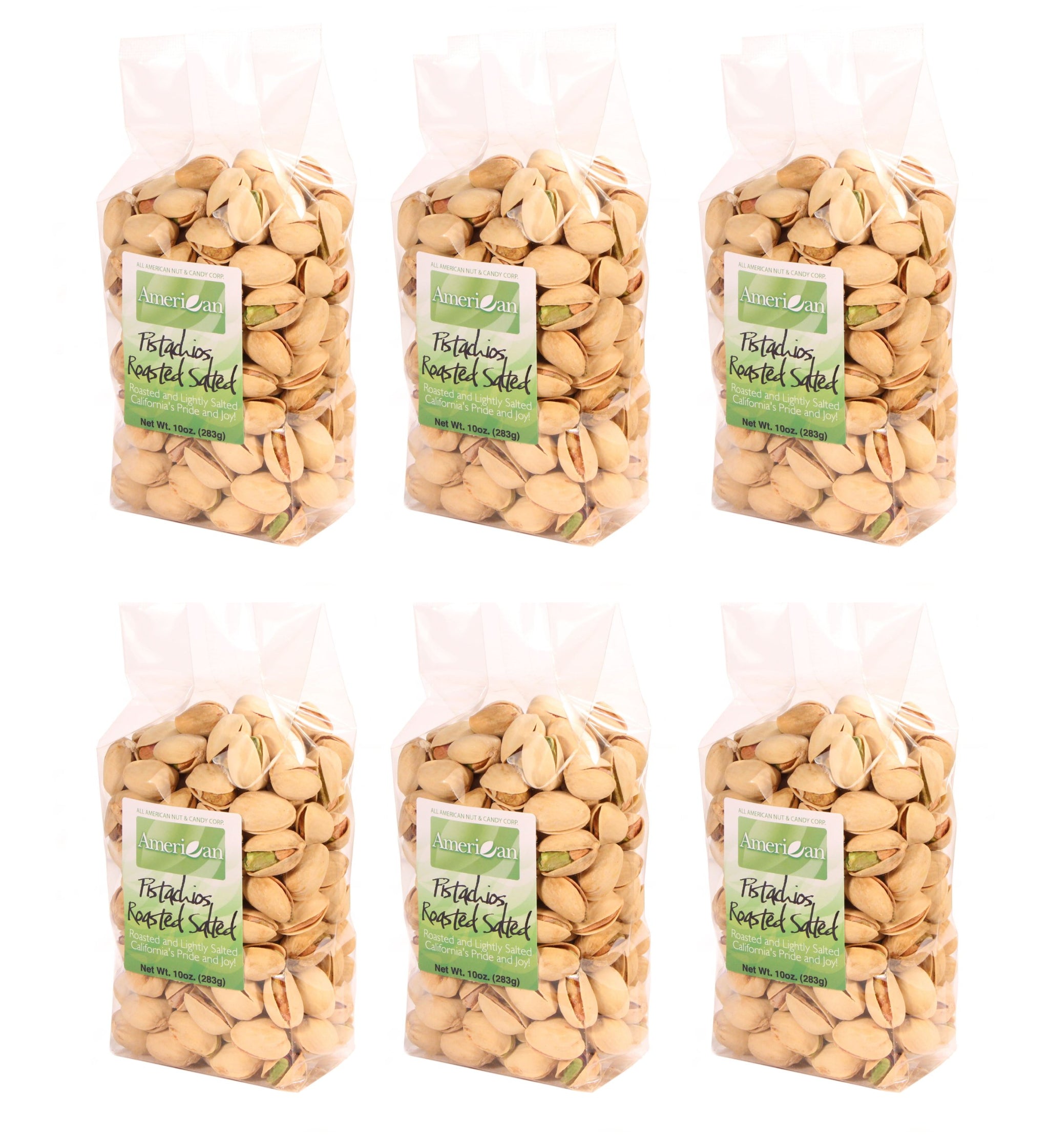 (Six) 10oz Gourmet Style Bags of Roasted Lightly Salted Californian Pistachios [60oz. / 3¾ lbs.]
