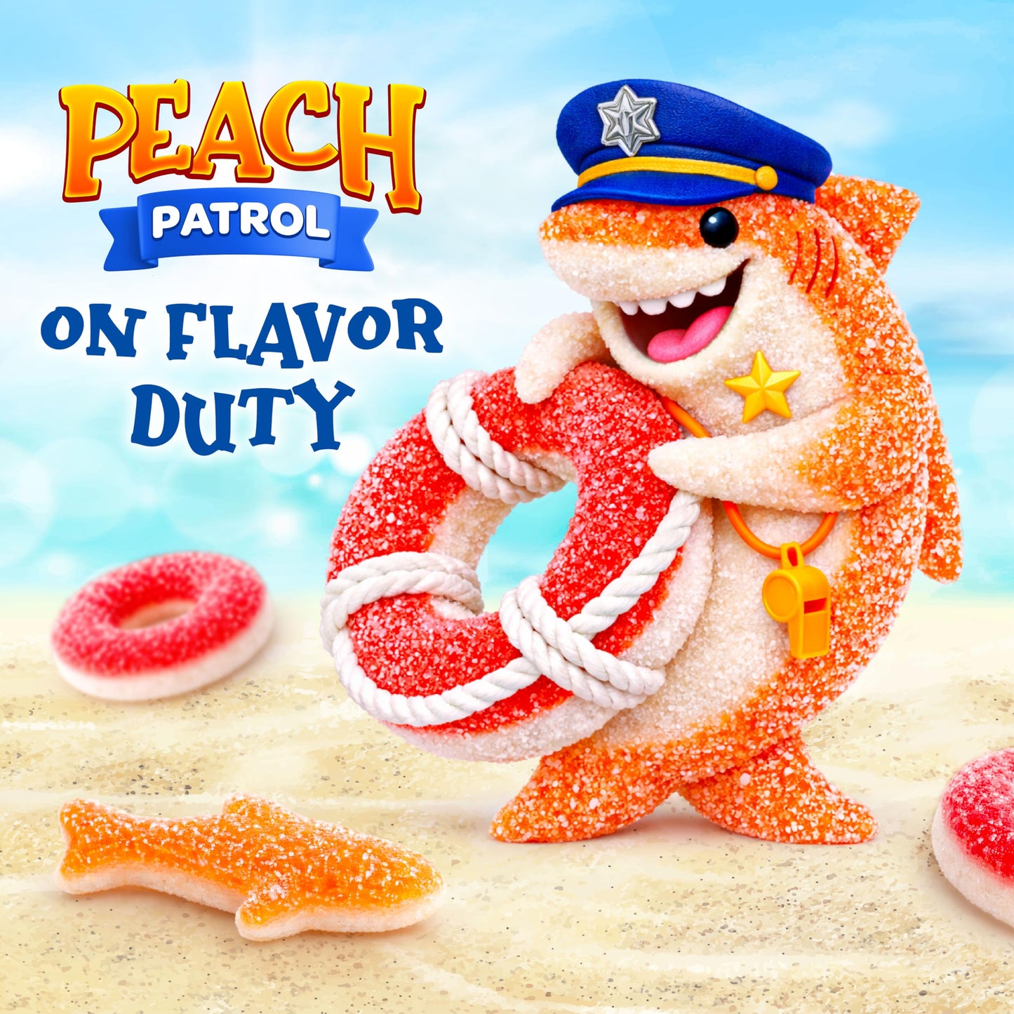 Peach Rings, Gummy Sharks | 2-Pound Bag | Gummy Candy Mix | Sweet & Sour Peach Candy for Goodie Bags & Themed Party Favors | Fun Twist on Classic