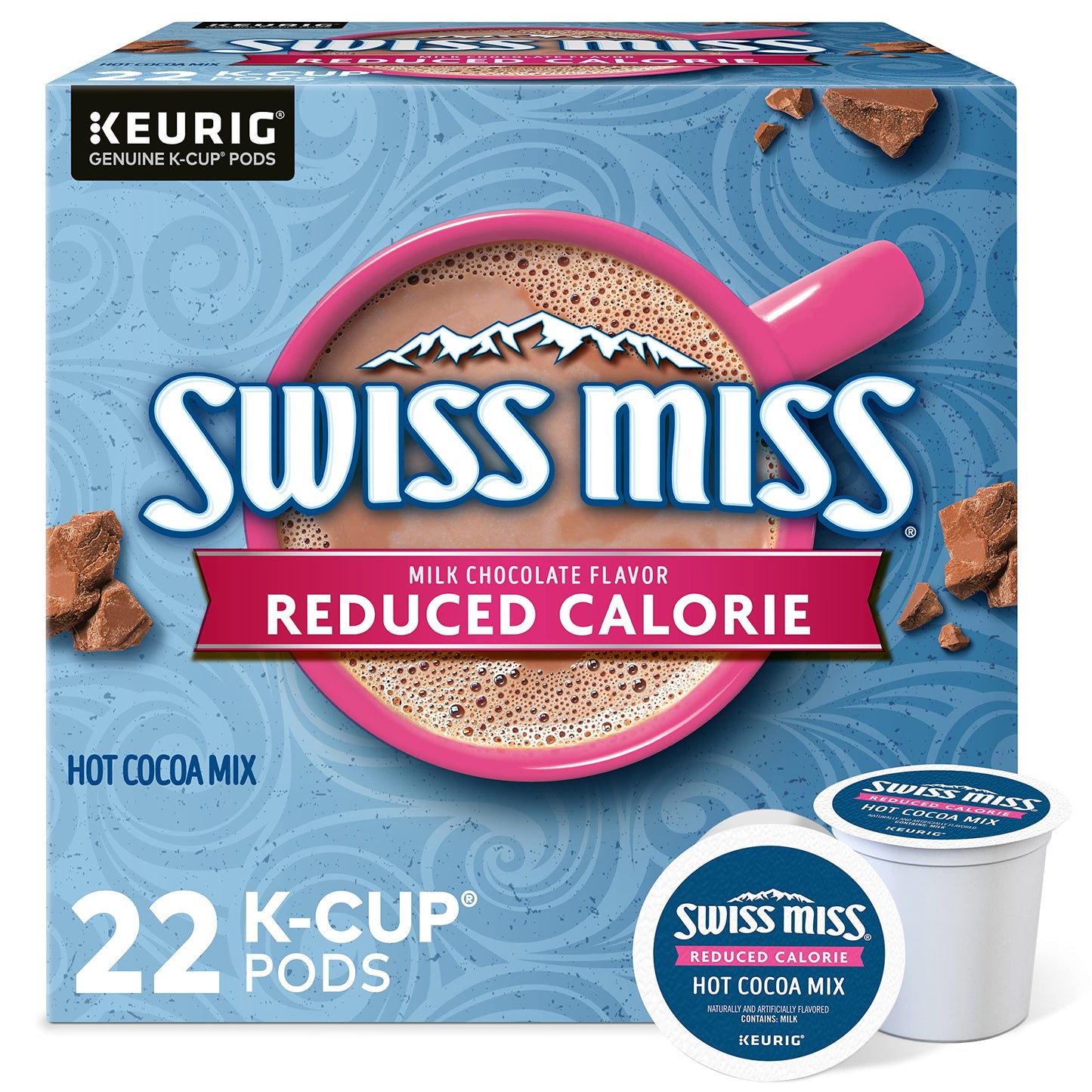 Swiss Miss, Reduced Calorie Hot Cocoa, Single-Serve Keurig K-Cup Pods, 44 Count (2 Boxes of 22 Pods)