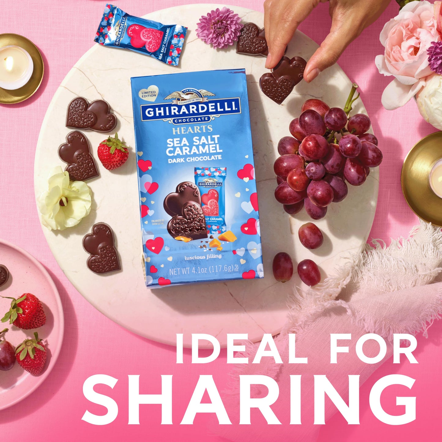 GHIRARDELLI Dark Chocolate Sea Salt Caramel Hearts, 5.8 oz Bag - Valentine’s Candy with Rich Caramel Filling