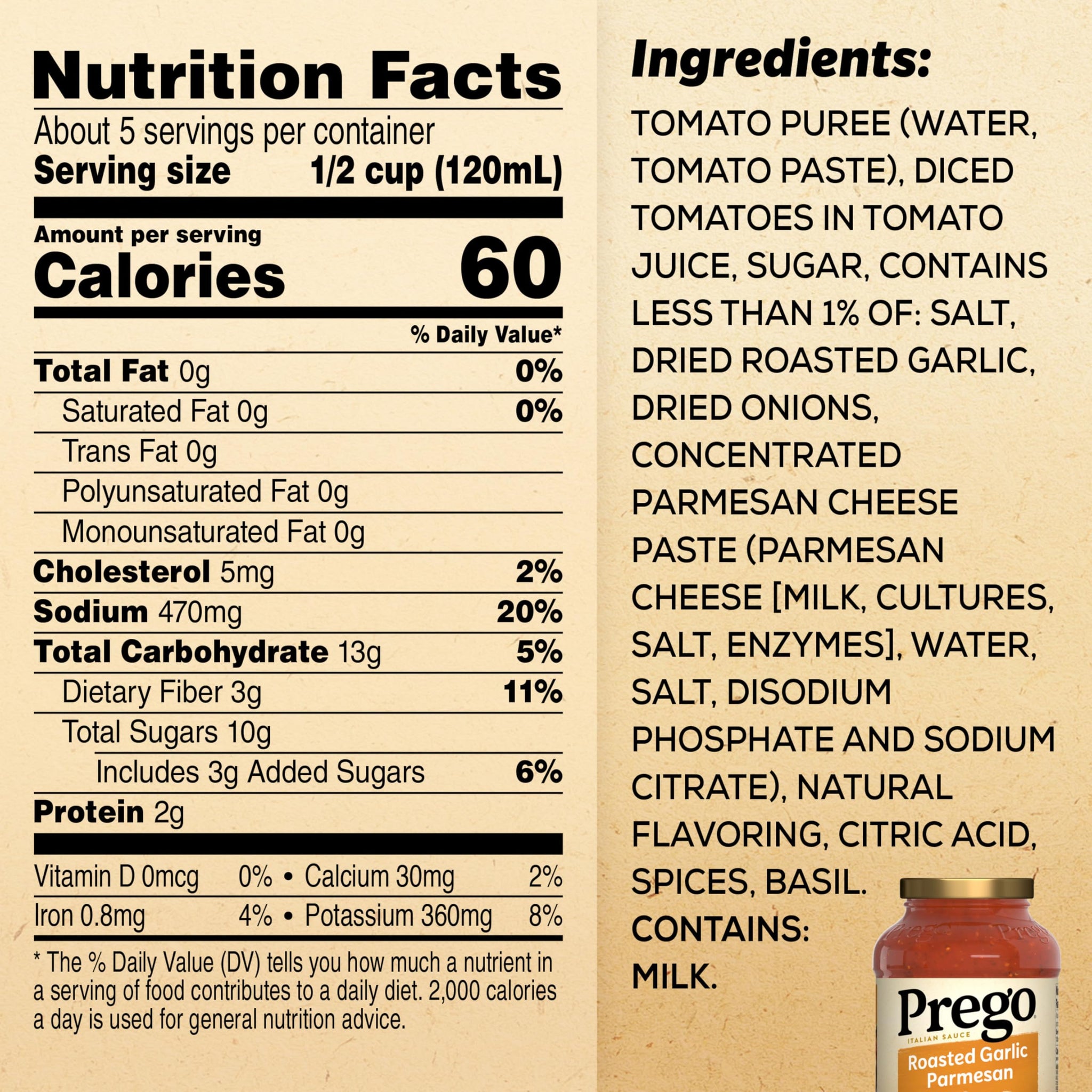 Prego Pasta Sauce, Italian Tomato Sauce with Roasted Garlic & Parmesan Cheese, 24 oz Jar