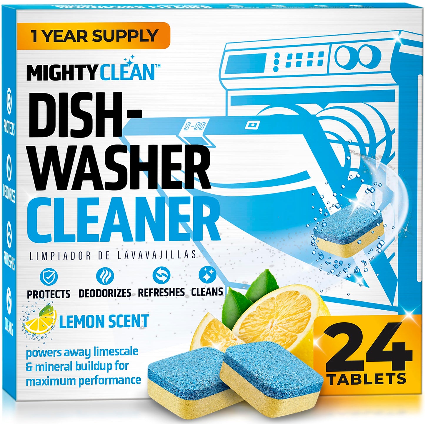 Dishwasher Cleaner And Deodorizer 24 Pack - 1 Year Supply Deep Clean Dishwasher Cleaner Tablets, Septic Safe Dishwasher Cleaning Tablets, Dish Washer
