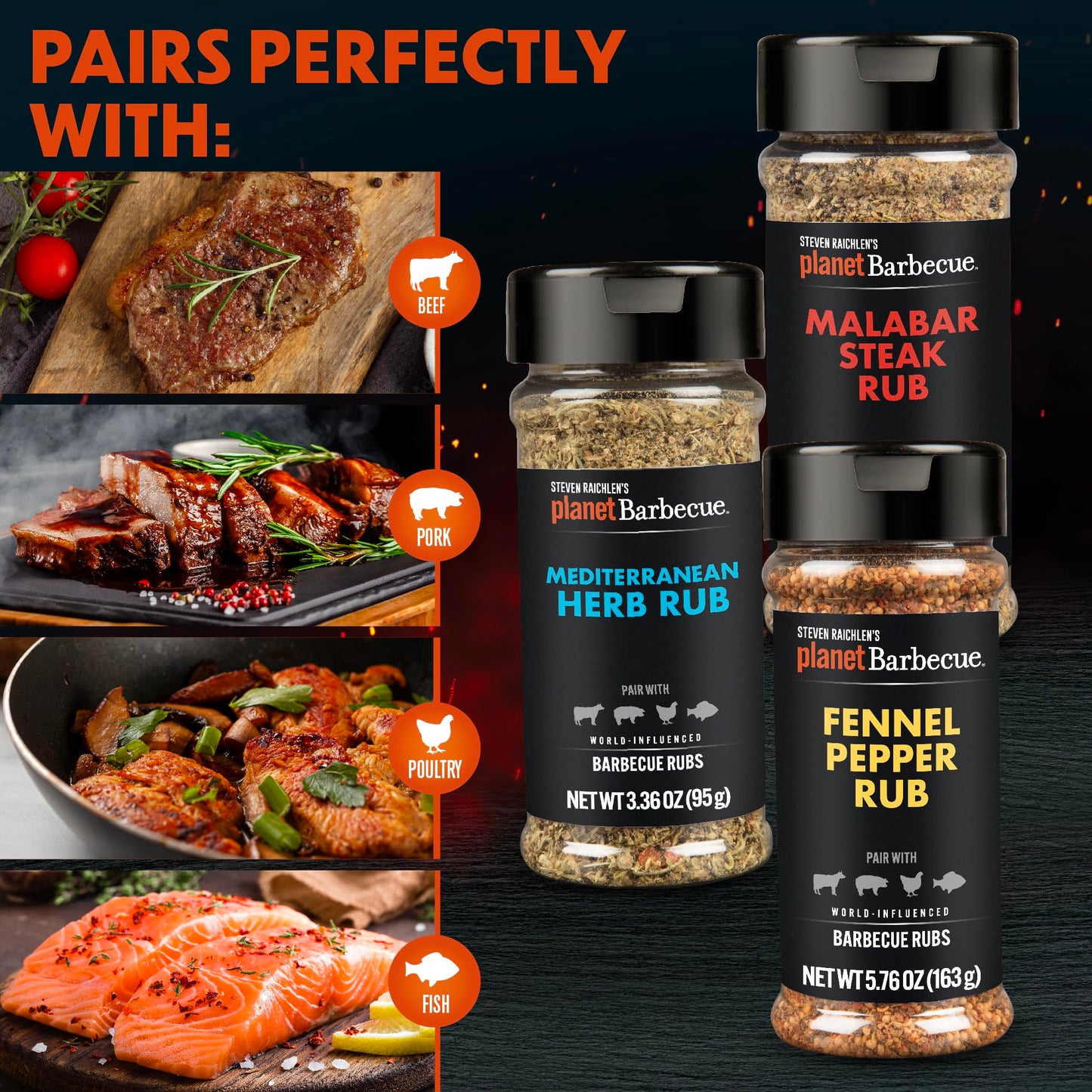 Steven Raichlen's Planet Barbecue Gourmet BBQ Rubs & Spices Gift Box 6 Pack- Grill Seasonings Set with Worldwide Flavors- Great Grilling Gift for Men