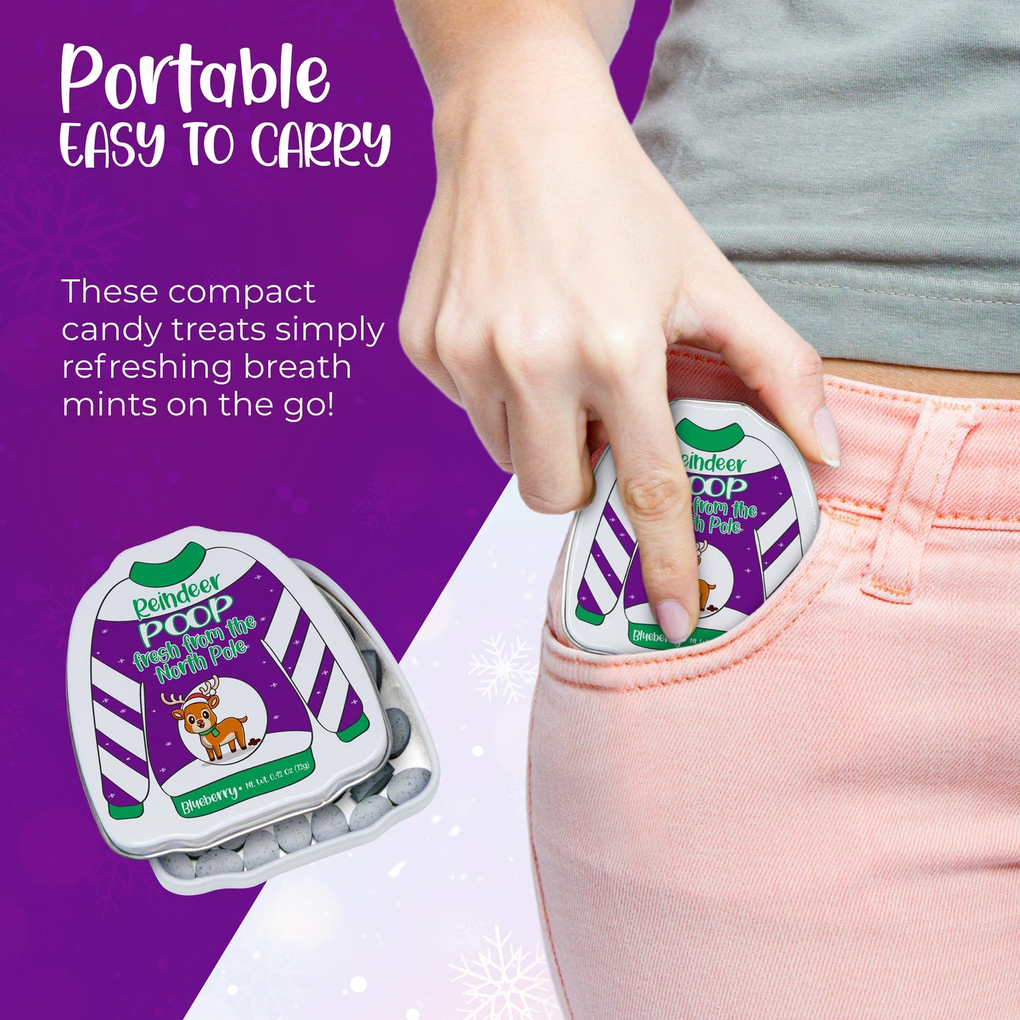 4E's Novelty Humorous "Christmas Poop" Candy Breath Mint Tins, 4 Pack Ugly Sweater Tins Funny Christmas Candy Stocking Stuffer for Kids Teens Adults