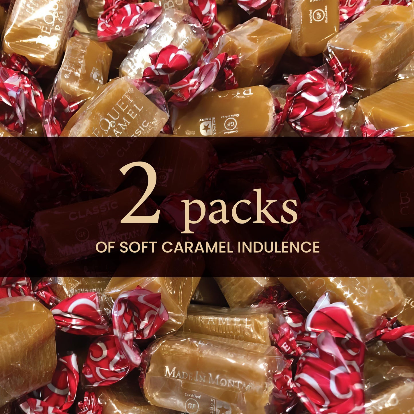 Bequet Caramel Classic Handcrafted Gourmet Butter Caramel Candy (3.6oz each one) 2 packs - Gluten Free, Smooth, Chewy Candy Melts Individually wrapped