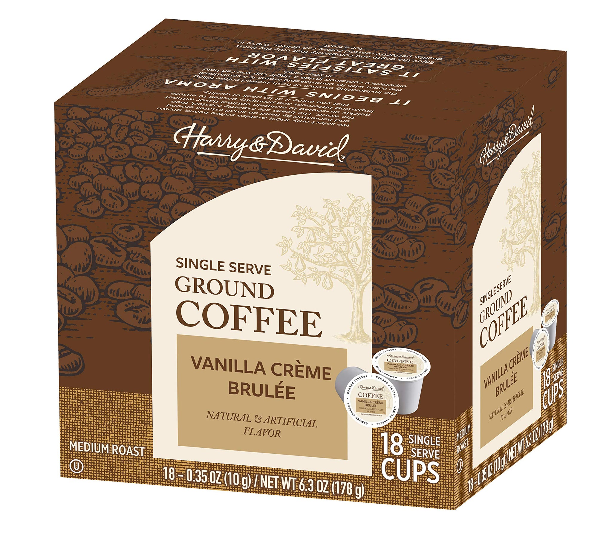 Harry & David Single Serve Ground Coffee Vanilla Creme Brûlée , One Box of 18 Servings