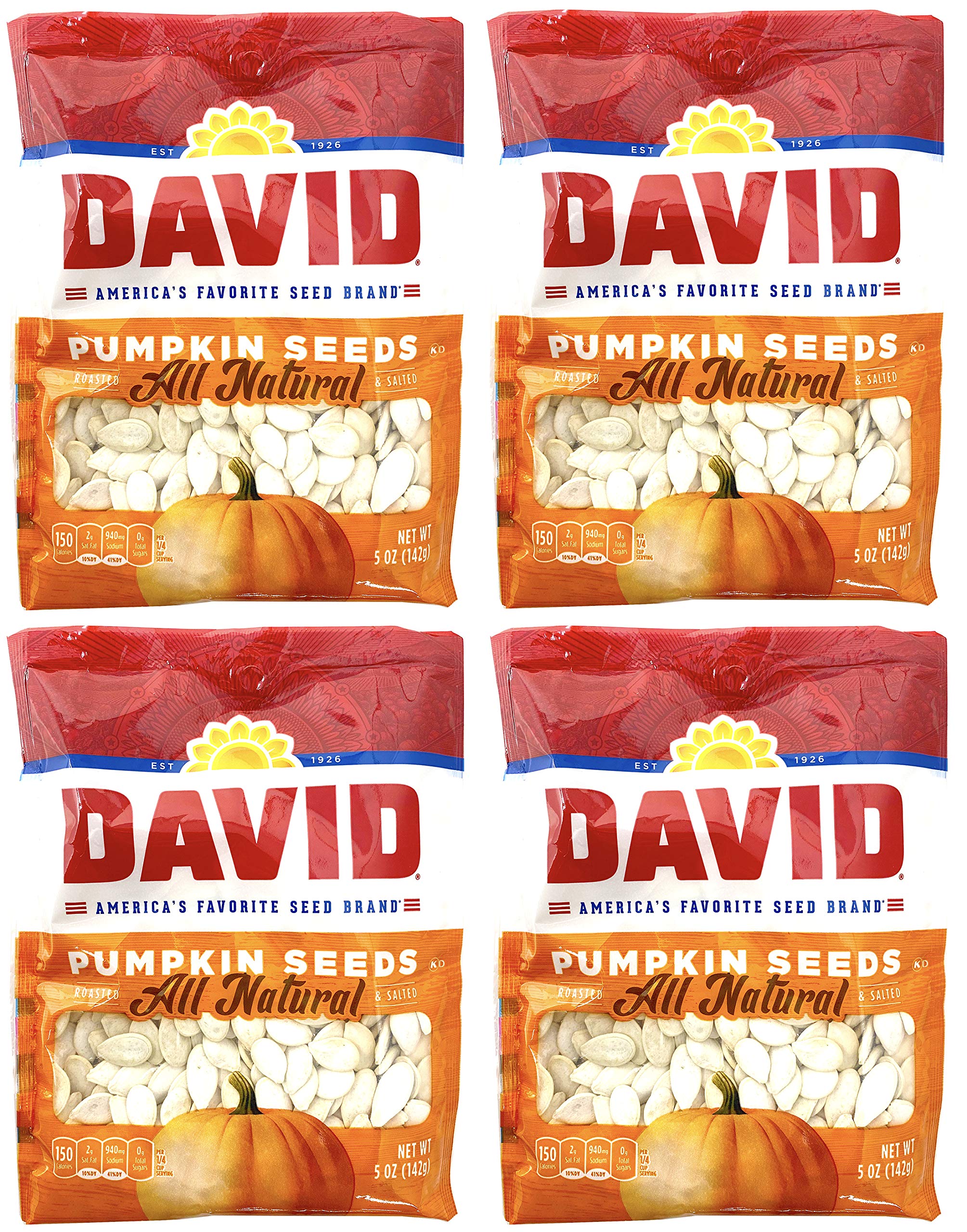 David Seeds, Pumpkin Seeds, 5-Ounce Bags (Pack of 4)