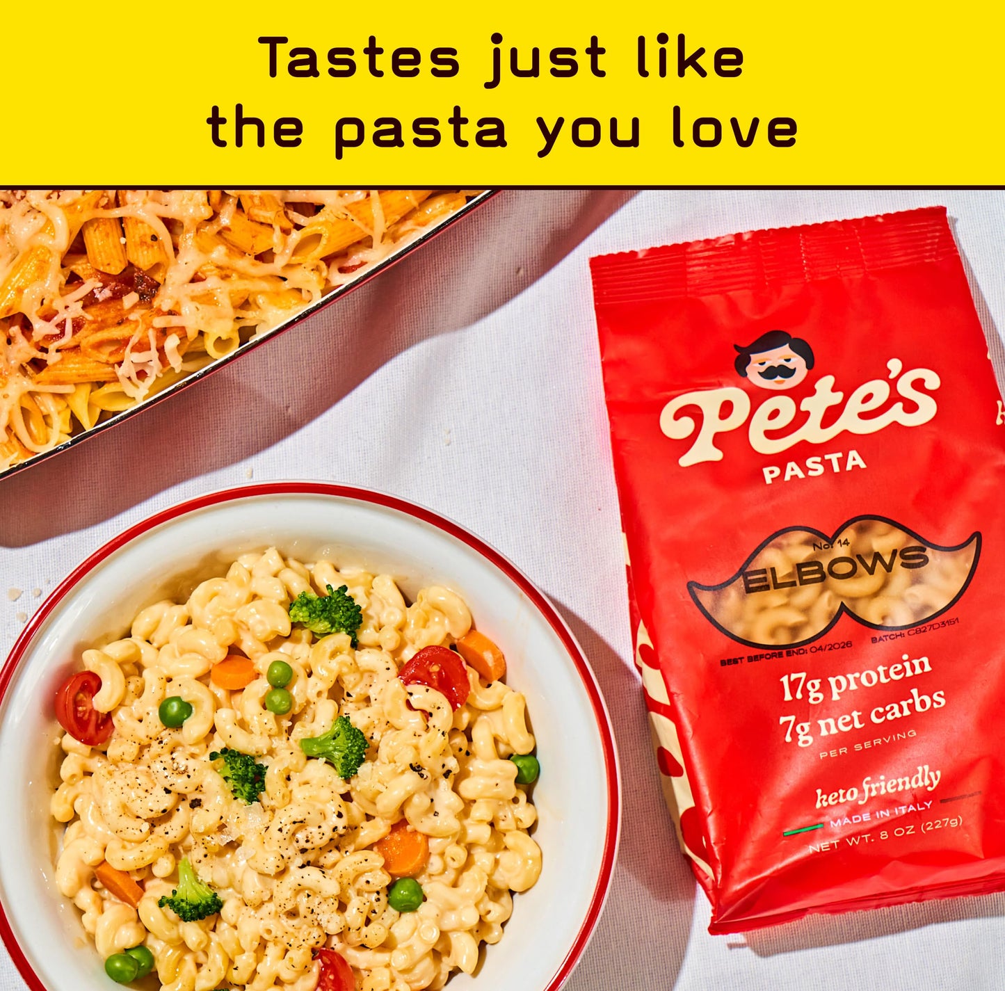 Low Carb, Protein Pasta | Elbow Macaroni with 17g Protein, 7g Carbs | Healthy, Keto Pasta Made in Italy | 3-Pack, 8oz - Pete’s Pasta