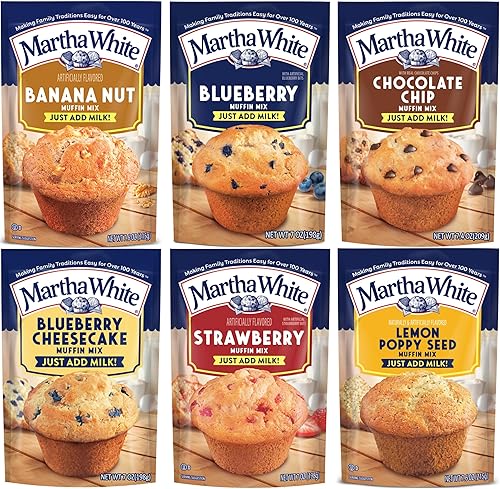 Martha White Muffin Mix Sampler Package with Favorite Banana Nut - 6 Pack of Various Flavors