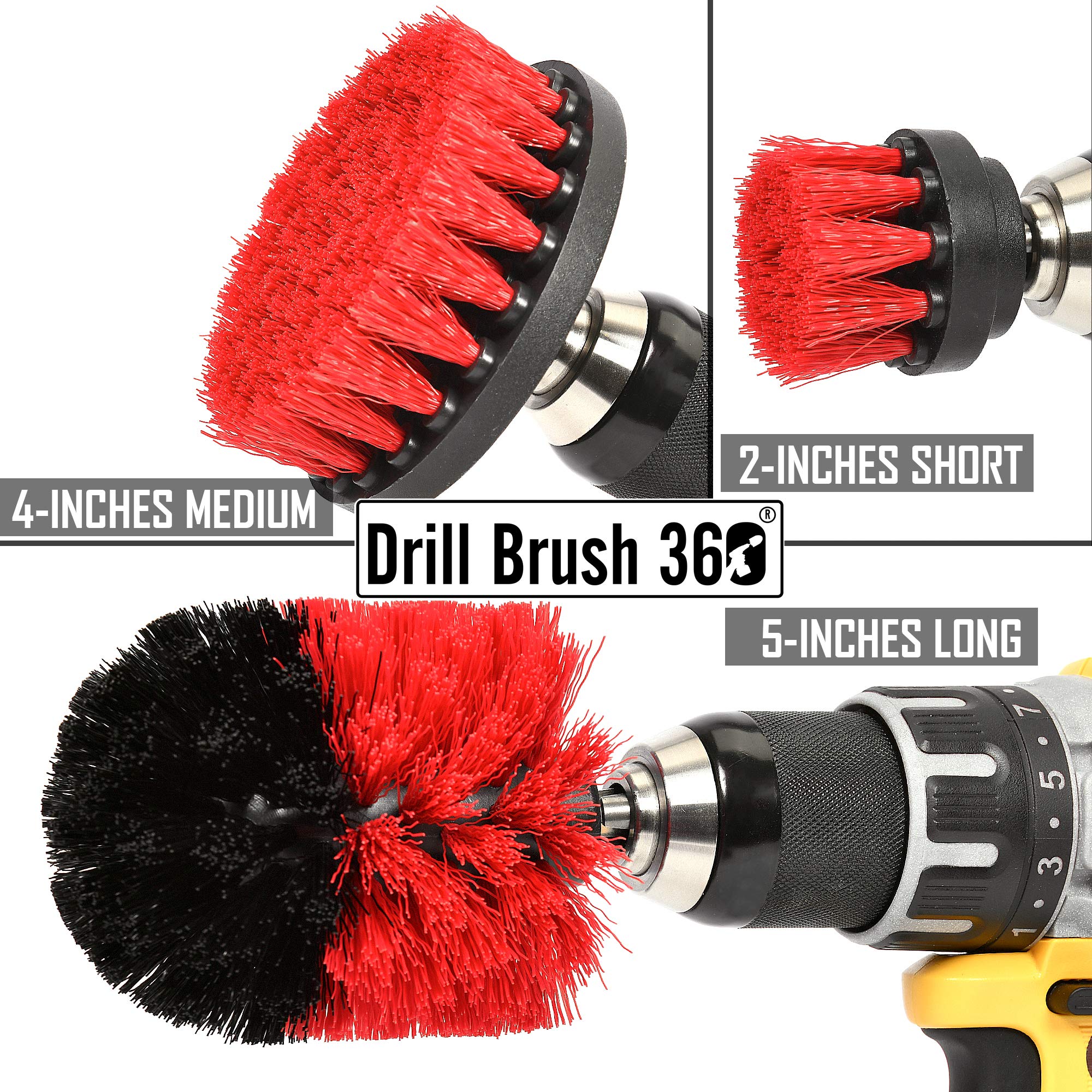 DRILL BRUSH 360 Original Attachments 3 Pack kit - Cleaner Scrubbing Brushes for Bathroom Surface, Grout, Tub,Tile, Shower, Kitchen, Auto