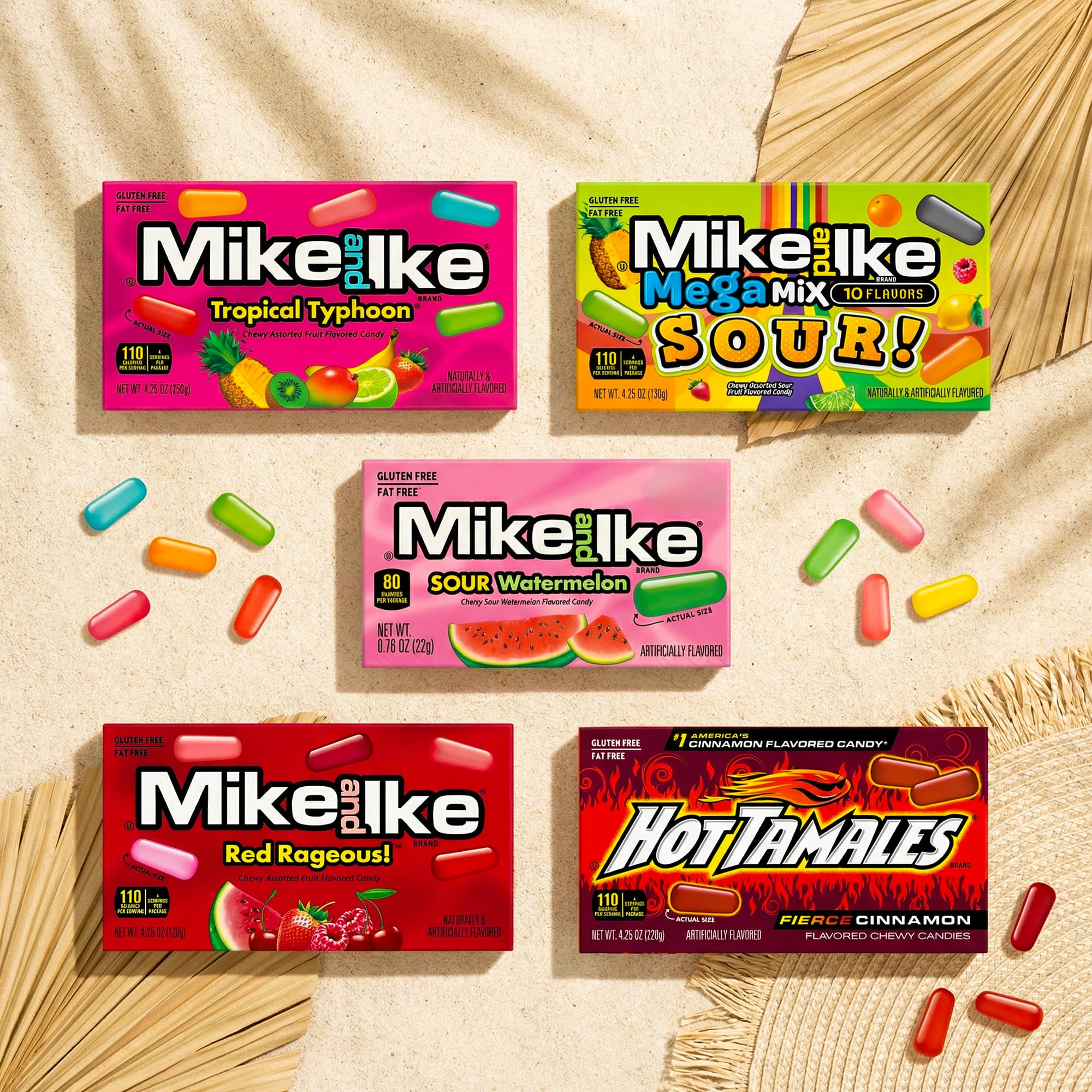 BP Bundle - Mike and Ike Theatre Box Candy Variety Pack - Fruity, Sour & Spicy Mixes - Candied Fruit, Mixed Fruit Gummy Candies Individually Wrapped