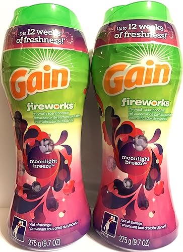 Gain Fireworks In-Wash Scent Booster - Moonlight Breeze - Compatible With ALL Machines, Including HE (High Efficiency) - Net Wt. 9.7 OZ (275 g) Each