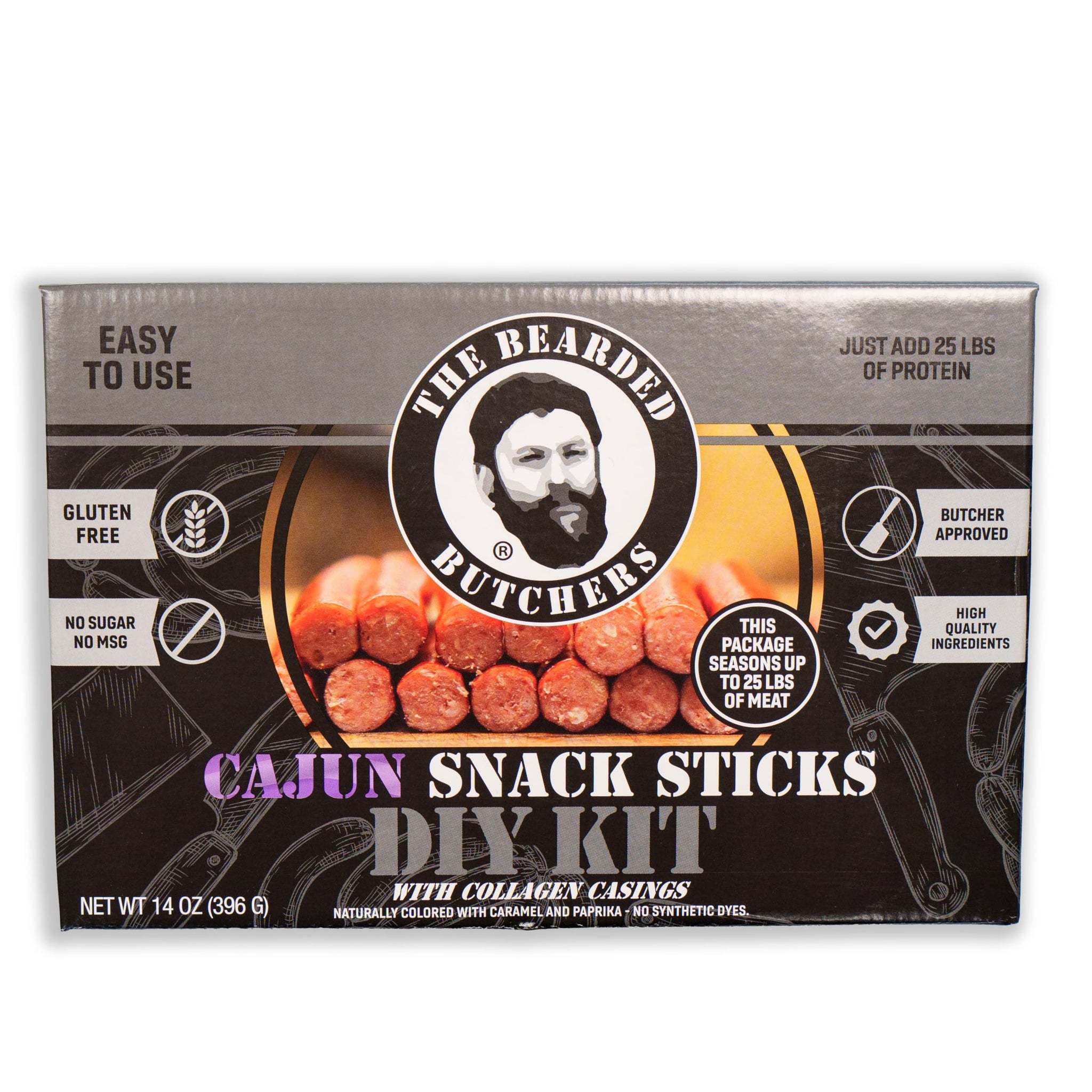 Bearded Butchers Cajun Snack Stick DIY Kit - Make Cajun-Flavored Snack Sticks with Beef, Venison, or Any Meat - Includes Cajun Seasoning, 17mm