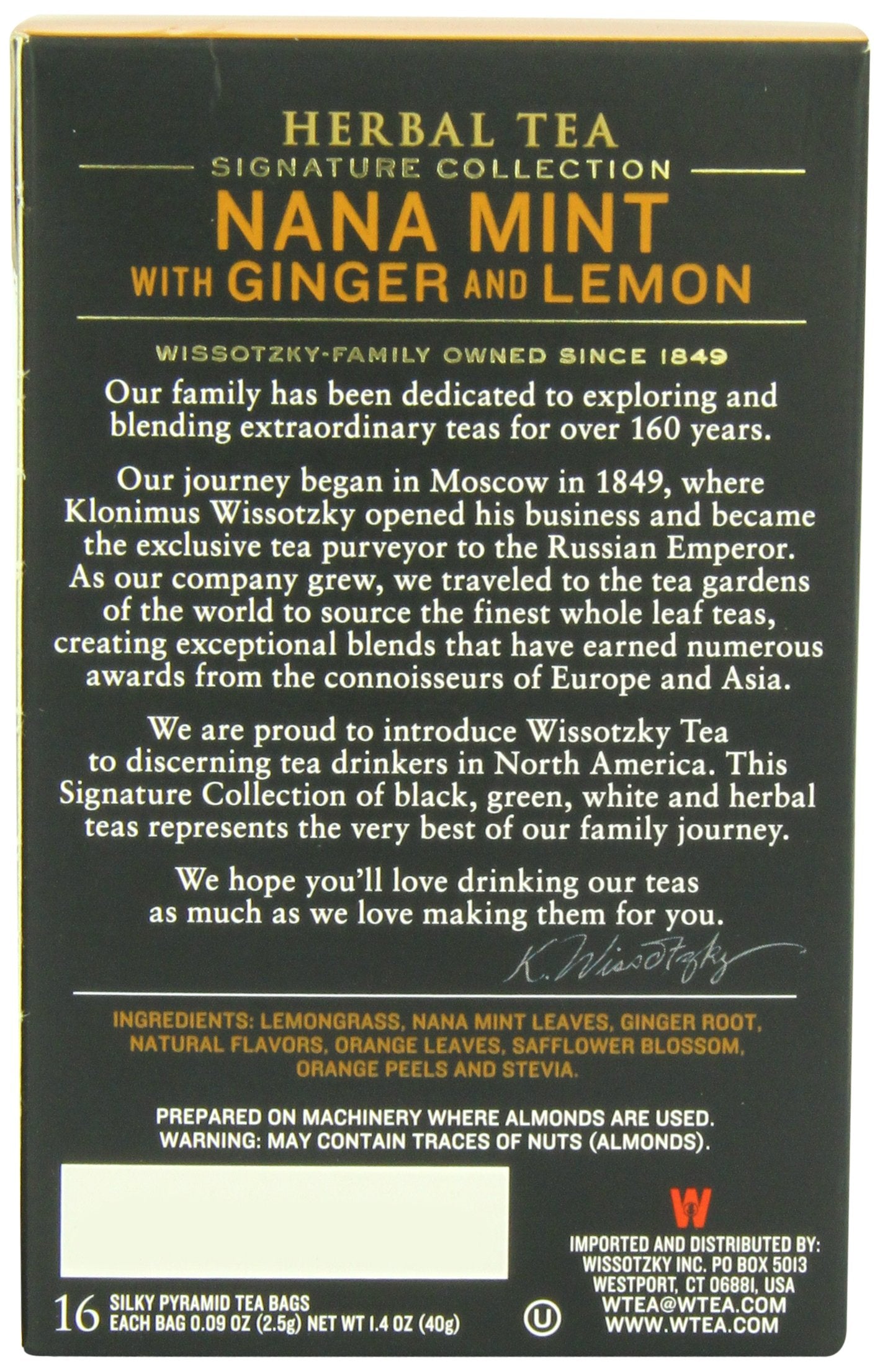 Wissotzky Tea Signature Collection Nana Mint with Ginger and Lemon Tea, 1.4 Ounce (16 Count)