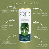STAED Organic Energy Drinks, Clean Natural Productivity Drink with Cognizin® Citicoline & L-Theanine, Sparkling Functional Beverage, Clean Caffeine