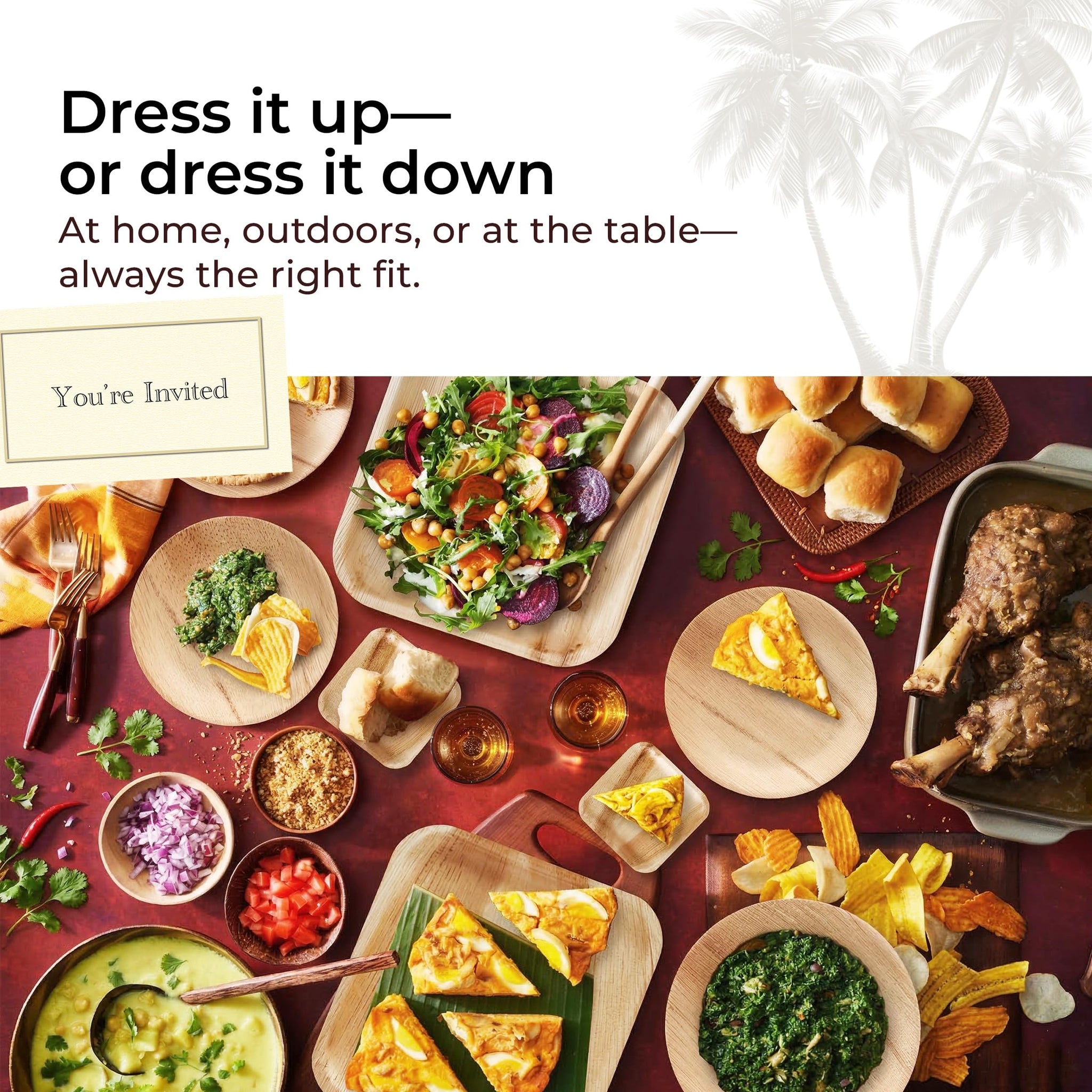 Indie Palm 6 Inch Square Disposable Palm Leaf Plates - Heavy Duty, Biodegradable Compostable Alternative to Bamboo Plates or Paper Plates - Parties