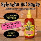 Yellowbird Organic Sriracha Hot Sauce (9.8 oz) Mellow Hot - Sweet, Spicy & Garlicky - Made With Organic Garlic, Red Jalapeno Peppers, Dates & Lime