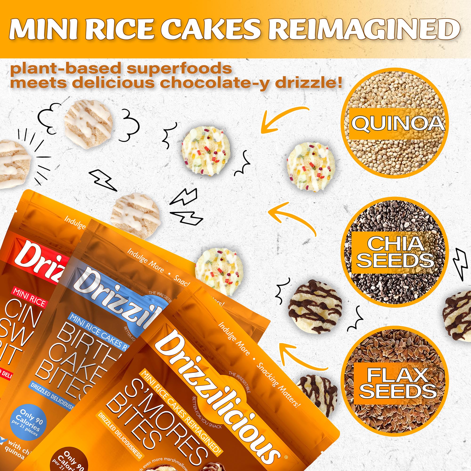 Drizzilicious Mini Rice Cakes Variety Pack - Rice Crisps, Healthy Snack for Adults and Kids, Flavored Rice Cakes, Vegan, Gluten Free, Allergen Free