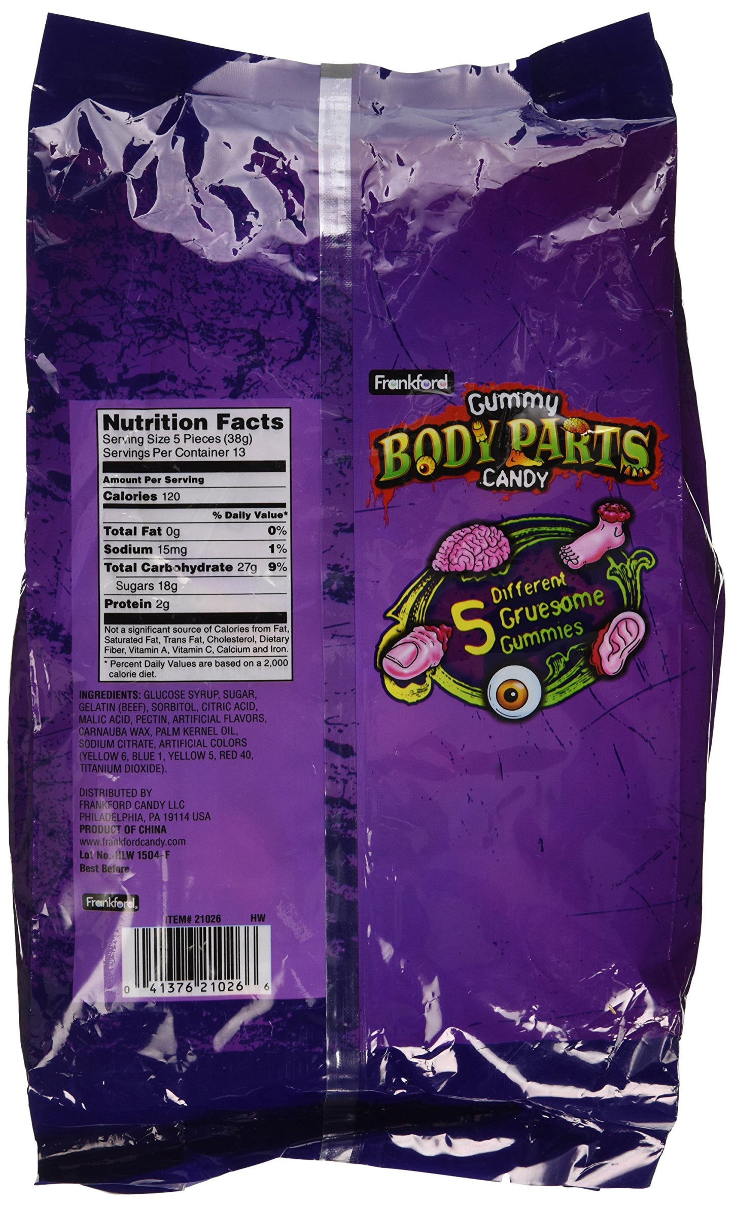 Frankford Gummy Body Parts Candy 60 Pieces Halloween Individually Wrapped