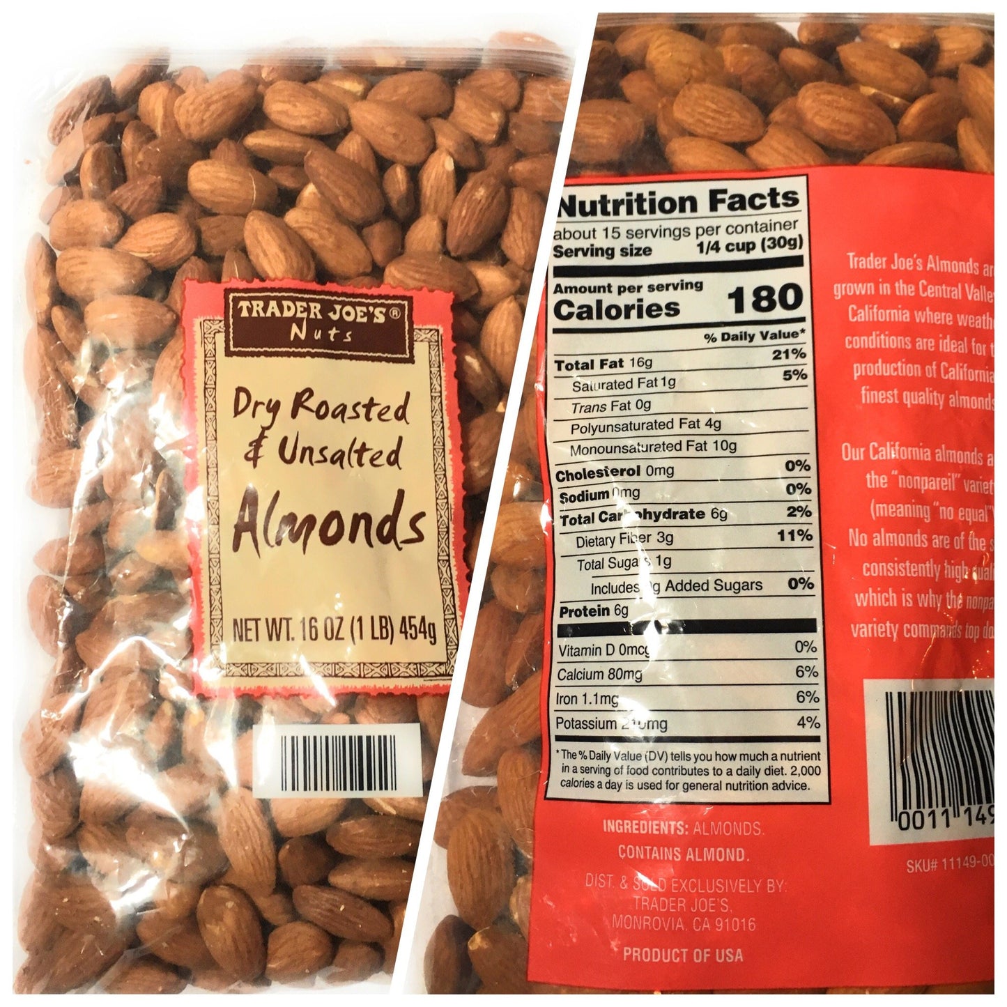 Trader Joes Nut Bundle Featuring 1 Pack of California Dry Roasted Unsalted Almonds and 1 Package of Hulled Roasted Unsalted Sunflower Seeds - A