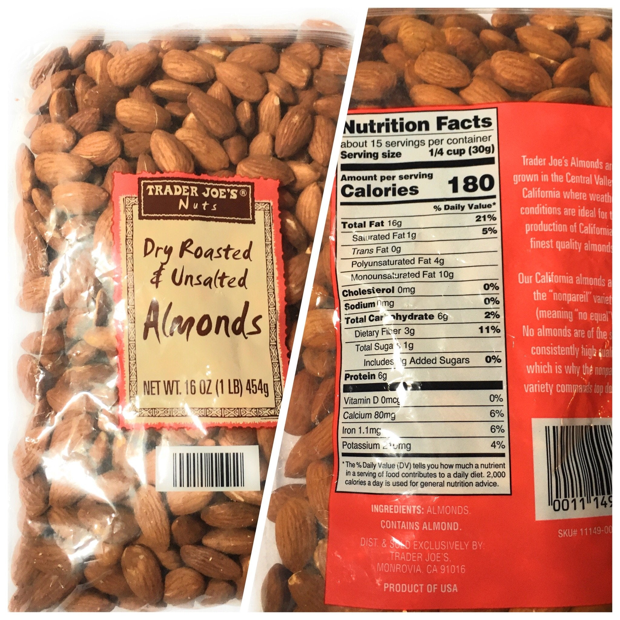 Trader Joes Nut Bundle Featuring 1 Pack of California Dry Roasted Unsalted Almonds and 1 Package of Hulled Roasted Unsalted Sunflower Seeds - A