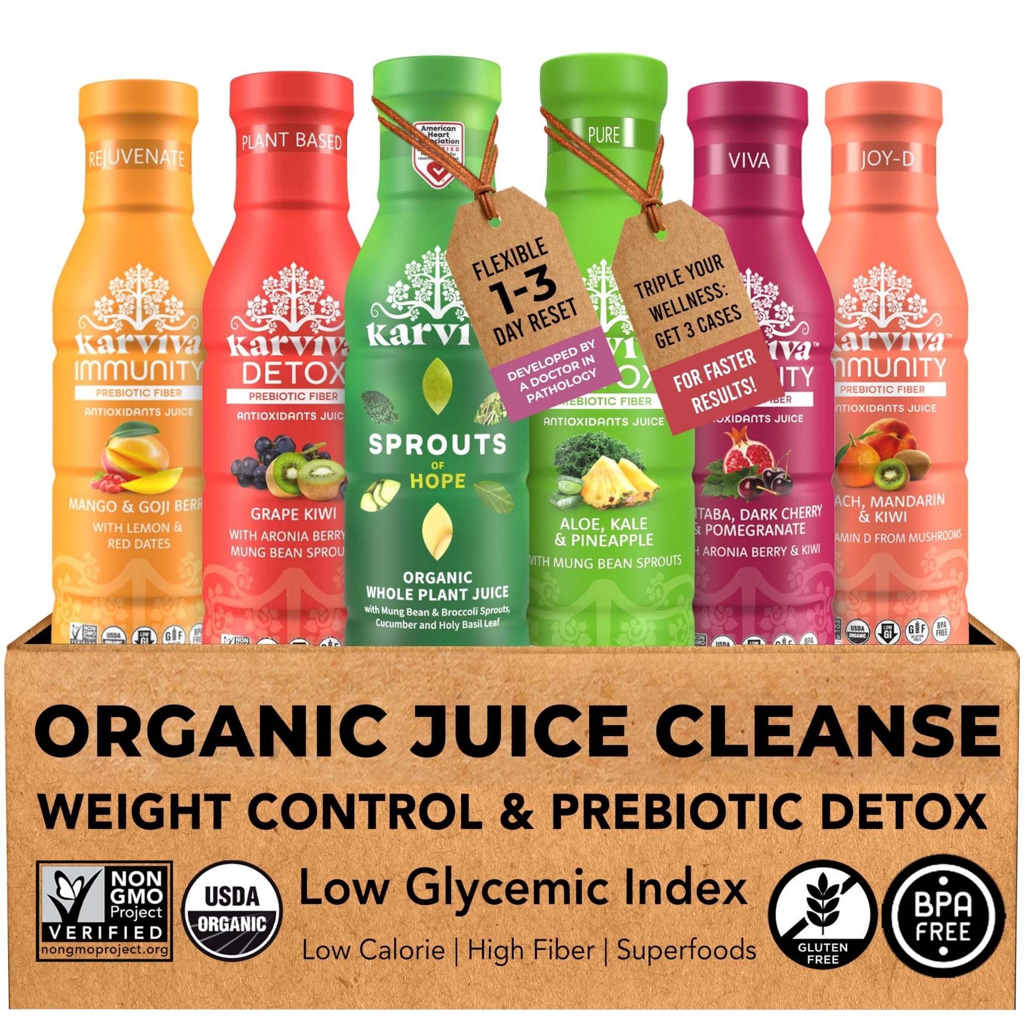 Karviva Organic Juice Cleanse Weight Control Pack - Ancient Remedies to Curb Sugar Cravings, Prebiotic Detox with Anti-Bloat Support, High Fiber