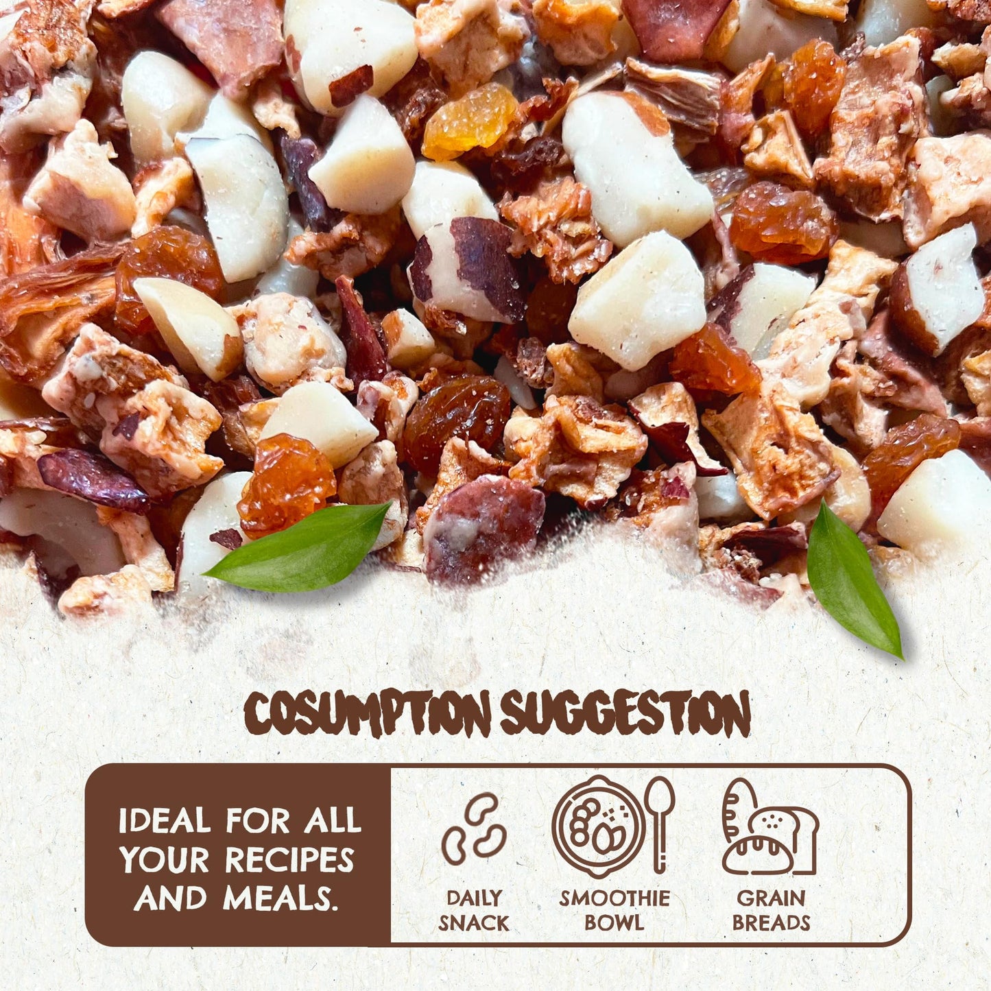FOREST UP Snack Açaí Tropical Trail Mix 7oz - The True Organic Brazil Nuts Roasted + Dried Apple + White Raisins + Pineapple + Passion Fruit frootnibs
