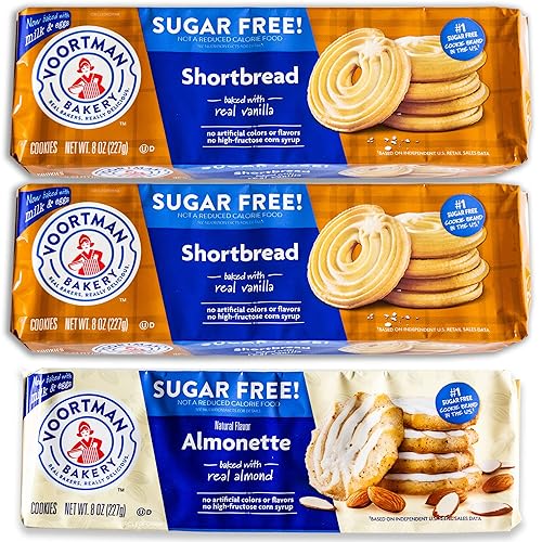Voortman Sugar Free Cookies - Variety Pack - Shortbread Swirl (2, 8oz packs) - Iced Almonette (1, 8oz pack) - Made with Real Ingredients - 3 Packs