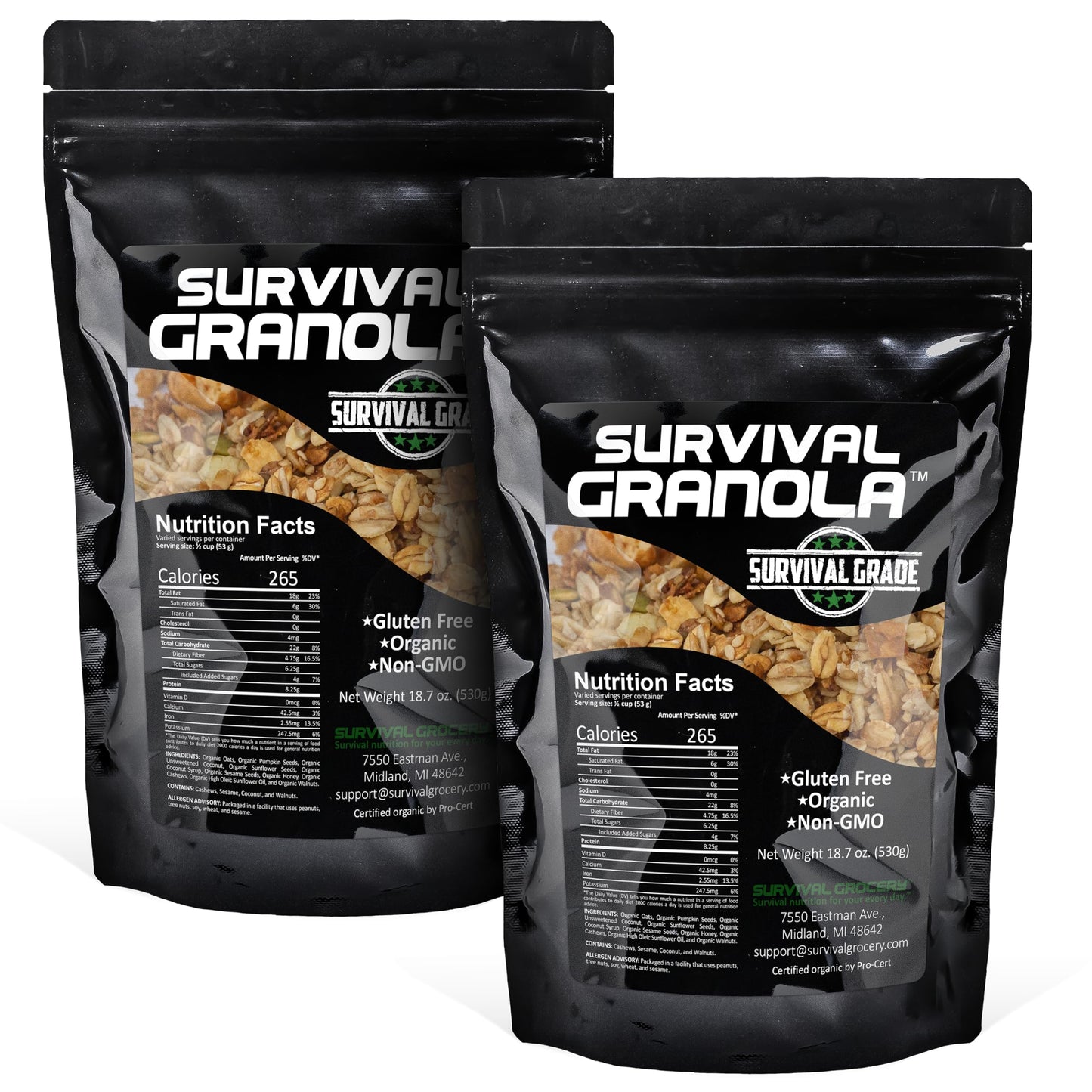 Survival Grocery Organic Ancient Grain Survival Granola™ - Gluten Free, Non-GMO, No Added Sugar, High Protein Snack With Nuts, Seeds, Coconut,