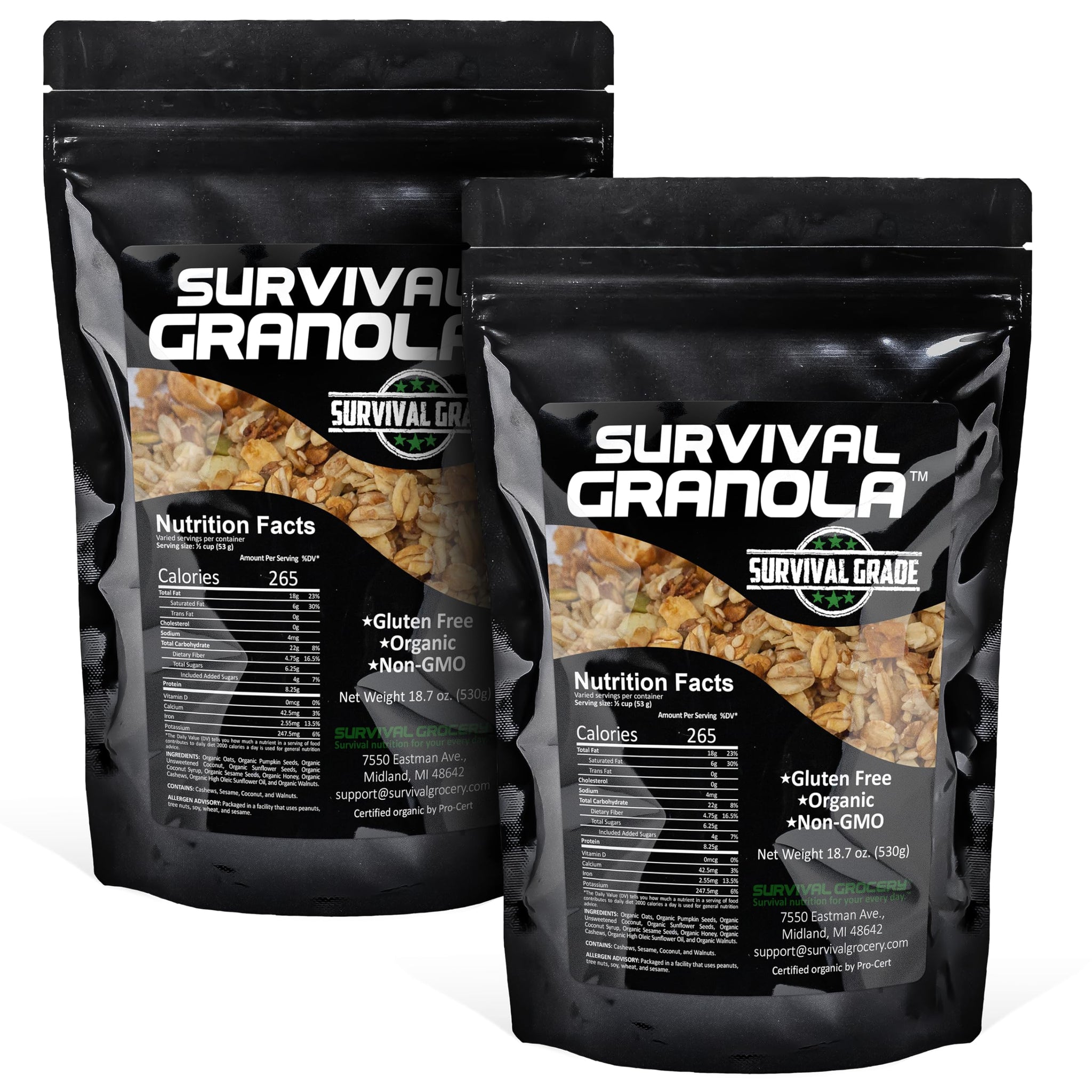 Survival Grocery Organic Ancient Grain Survival Granola™ - Gluten Free, Non-GMO, No Added Sugar, High Protein Snack With Nuts, Seeds, Coconut,
