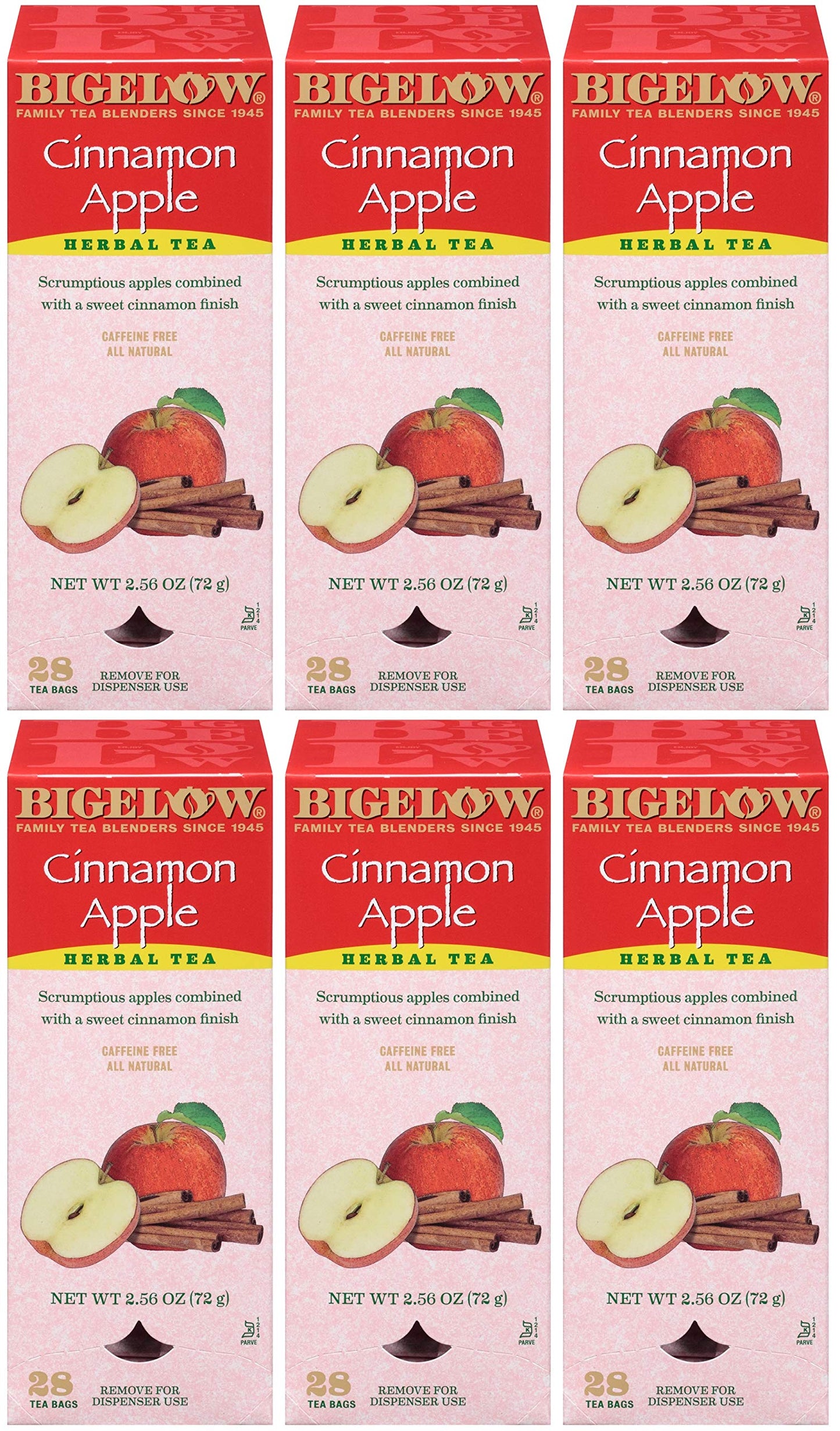 Bigelow Cinnamon Apple Herbal Tea Bags 28-Count Boxes (Pack of 6) Cinnamon Apple Hibiscus Flavored Herbal Tea Bags All Natural Non-GMO