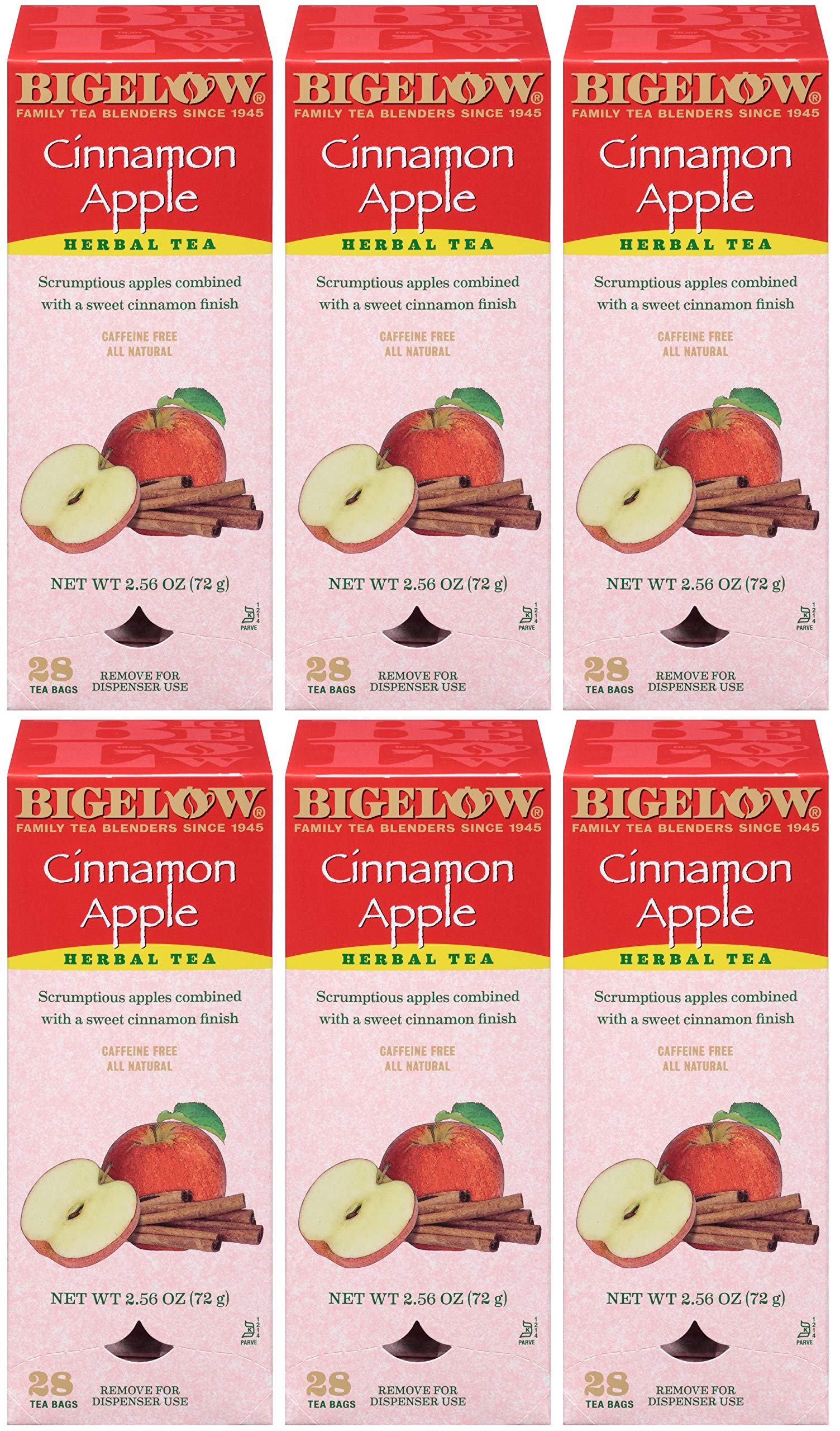 Bigelow Cinnamon Apple Herbal Tea Bags 28-Count Boxes (Pack of 6) Cinnamon Apple Hibiscus Flavored Herbal Tea Bags All Natural Non-GMO
