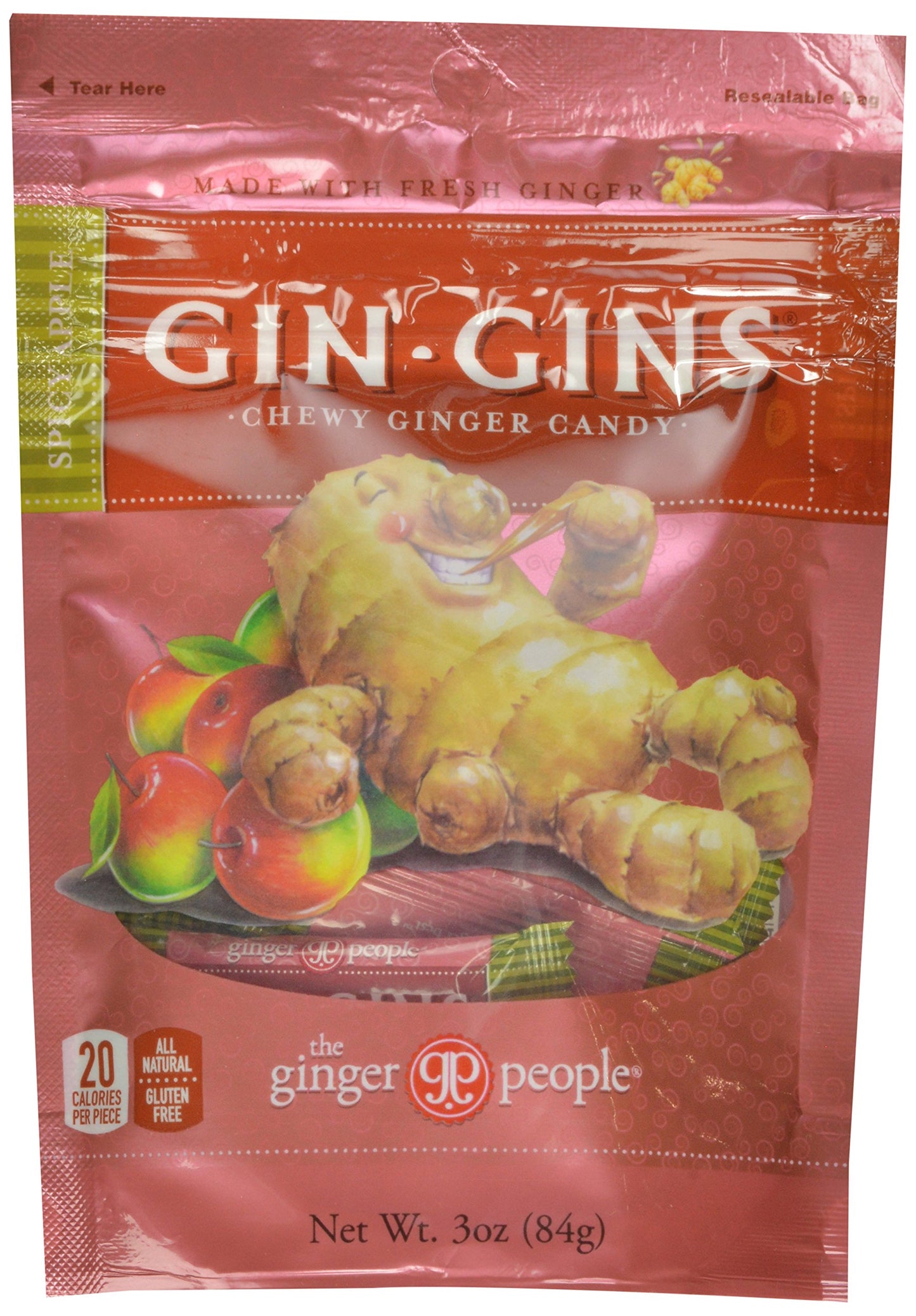 The Ginger People Spicy Apple Ginger Chews, 3-Ounce Bags (Pack of 24)