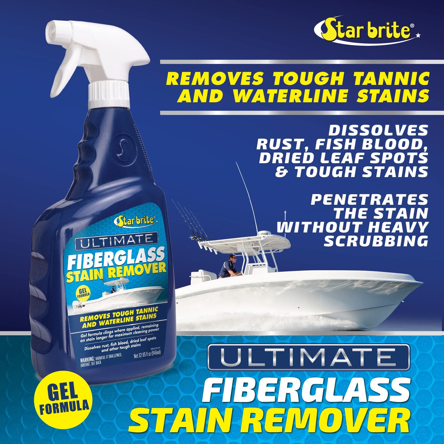 STAR BRITE Ultimate Fiberglass Stain Remover - Easy-to-Use Marine Grade Solution to Eliminate Tough Rust, Leaf & Waterline Stains for Boats and More