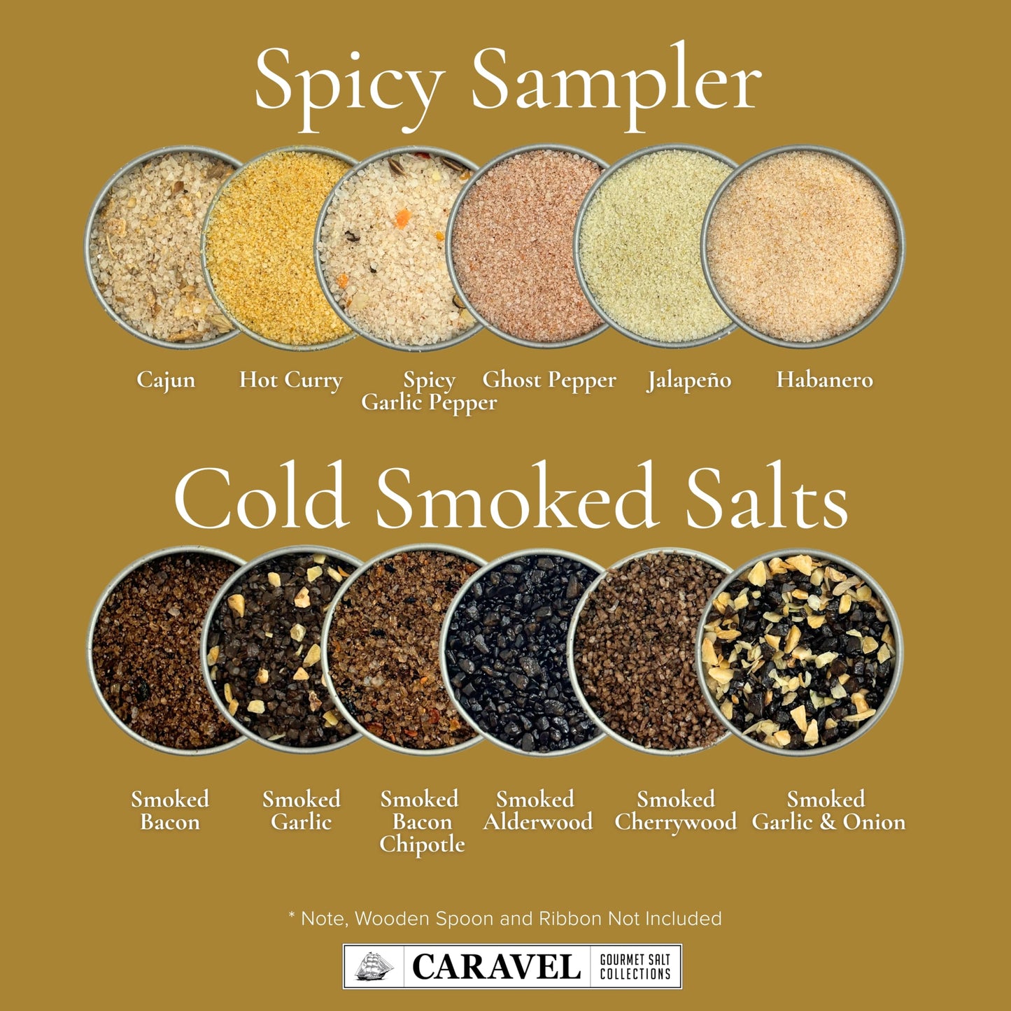 Smoked & Spicy Sea Salt Sampler Collection - 12-Flavor Cooking Salts Bundle in 0.5 oz Reusable Tin Each - Smoky & Spicy Finishing Salt Variety Pack