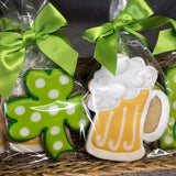 Shamrock and Beer Mug Cookies- 6 Decorated Shortbread St Patricks Day Individually Wrapped With Bow by BakersDozenToGo