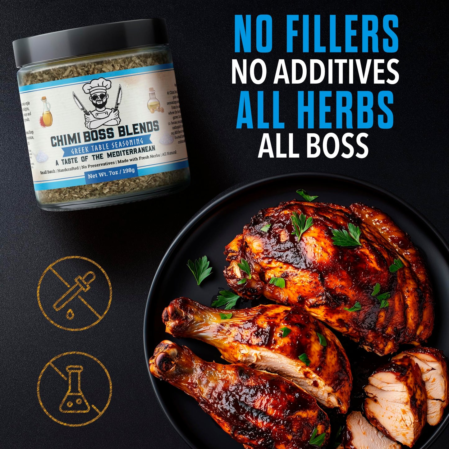 Chimi Boss Greek Table Seasoning, 7oz of Zest - All-Purpose Mediterranean Herb Blend for Chicken, Veggies, Lamb, Fish and More - All Natural Bold