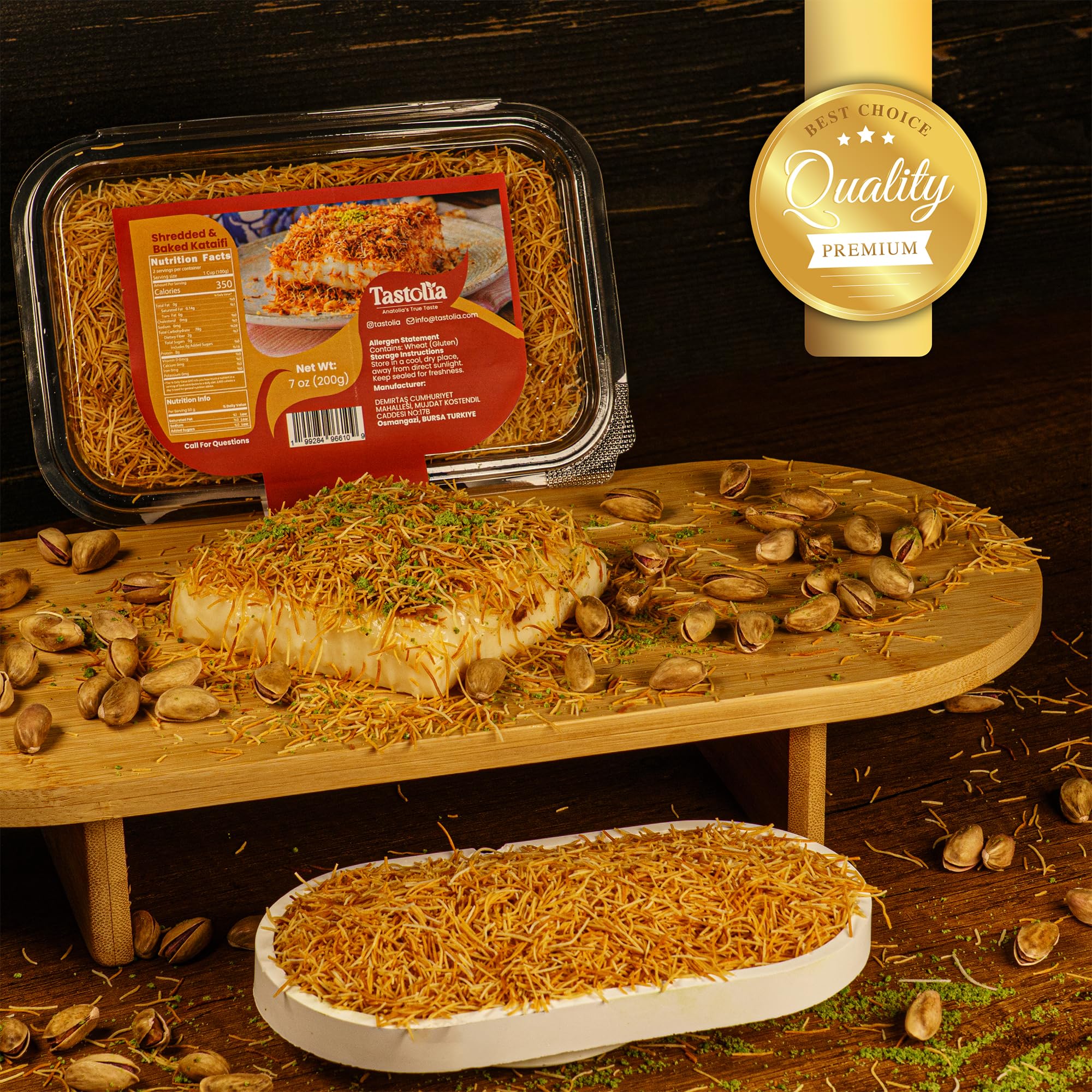 Tastolia Shredded Baked Kataifi (Kadayif) - 7 oz (200g) Crispy Roasted & Toasted Fillo Dough for Dubai Chocolate, Kunafa, Knafeh, Milk Puddings