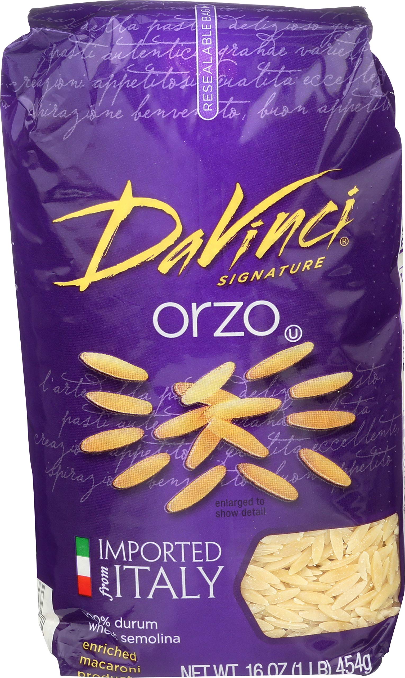 DaVinci Signature, Orzo, 16 Ounce Resealable Bags (Pack of 12)