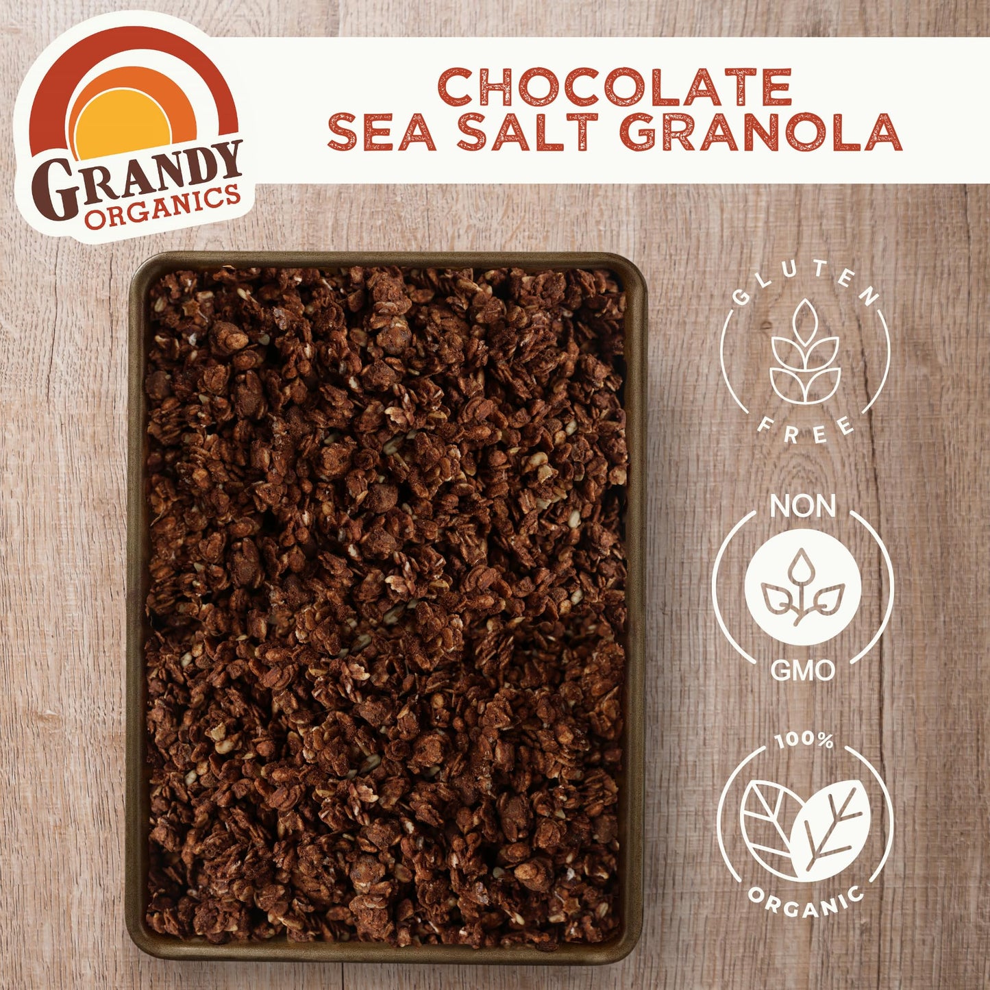 Grandy Organics Dark Chocolate Sea Salt Granola - Certified Organic & Gluten Free Granola - 6g Protein - Non GMO & Vegan - Chocolate, Seeds & Nuts - 6