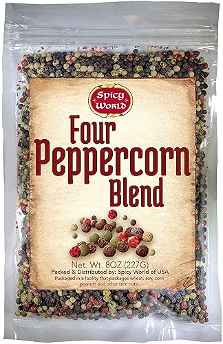 Spicy World Four Peppercorn Rainbow Blend in Resealable Bag - Perfect Flavor Blend - NON-GMO, Steam Sterilized - Whole Black, Whole Green, Whole White