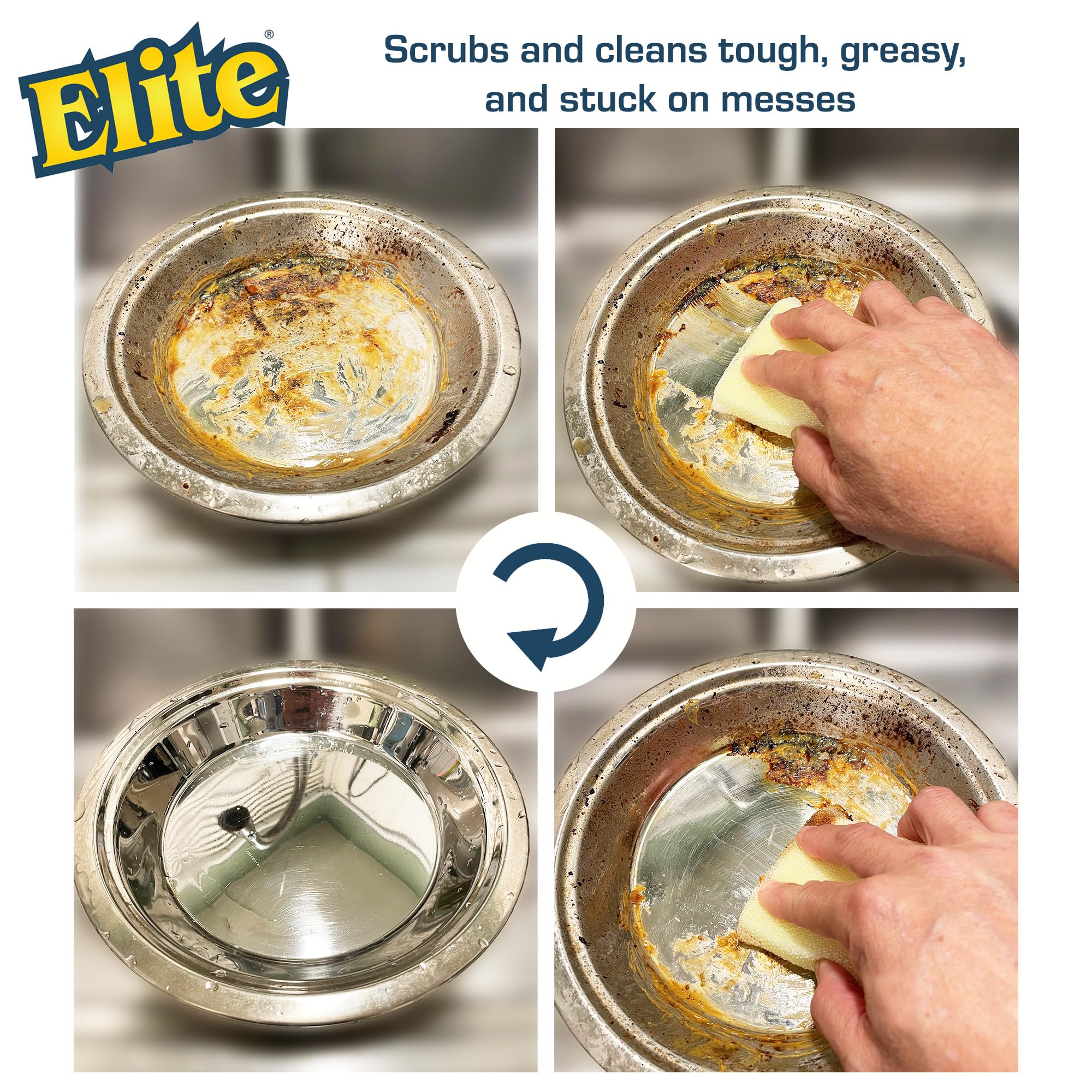 Elite HD (Heavy Duty) All Purpose Cleaning Pad, 6 Pack, Non Scratch, Dish Sponge, Scrubber, Made in USA. Large Thick Sponge for Household