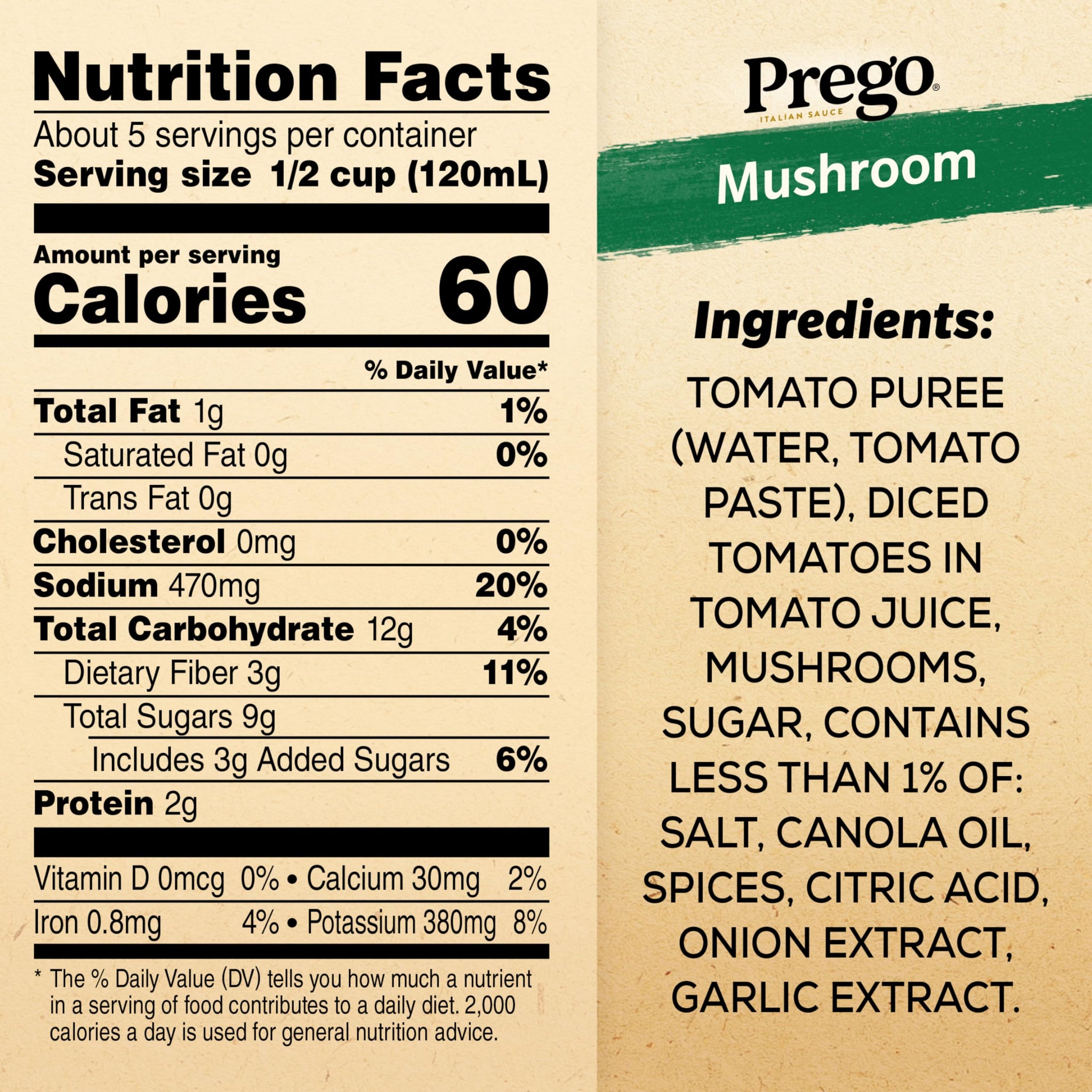 Prego Mushroom Pasta Sauce, 24 oz Jar