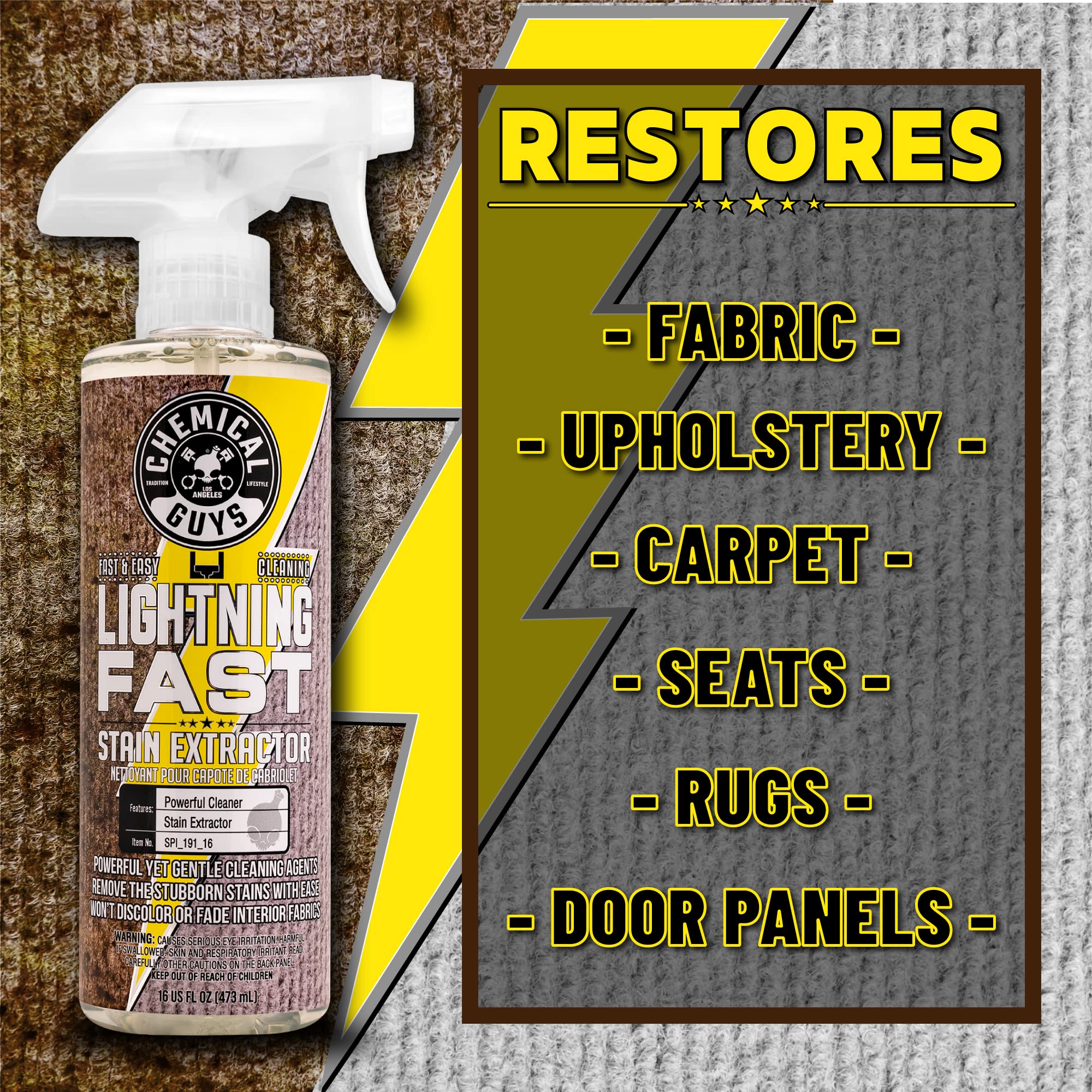Chemical Guys Lightning Fast Carpet and Upholstery Stain Extractor, (Fabric, Upholstery, & Carpet), Safe for Cars, Home, Office, Furniture & More, 32