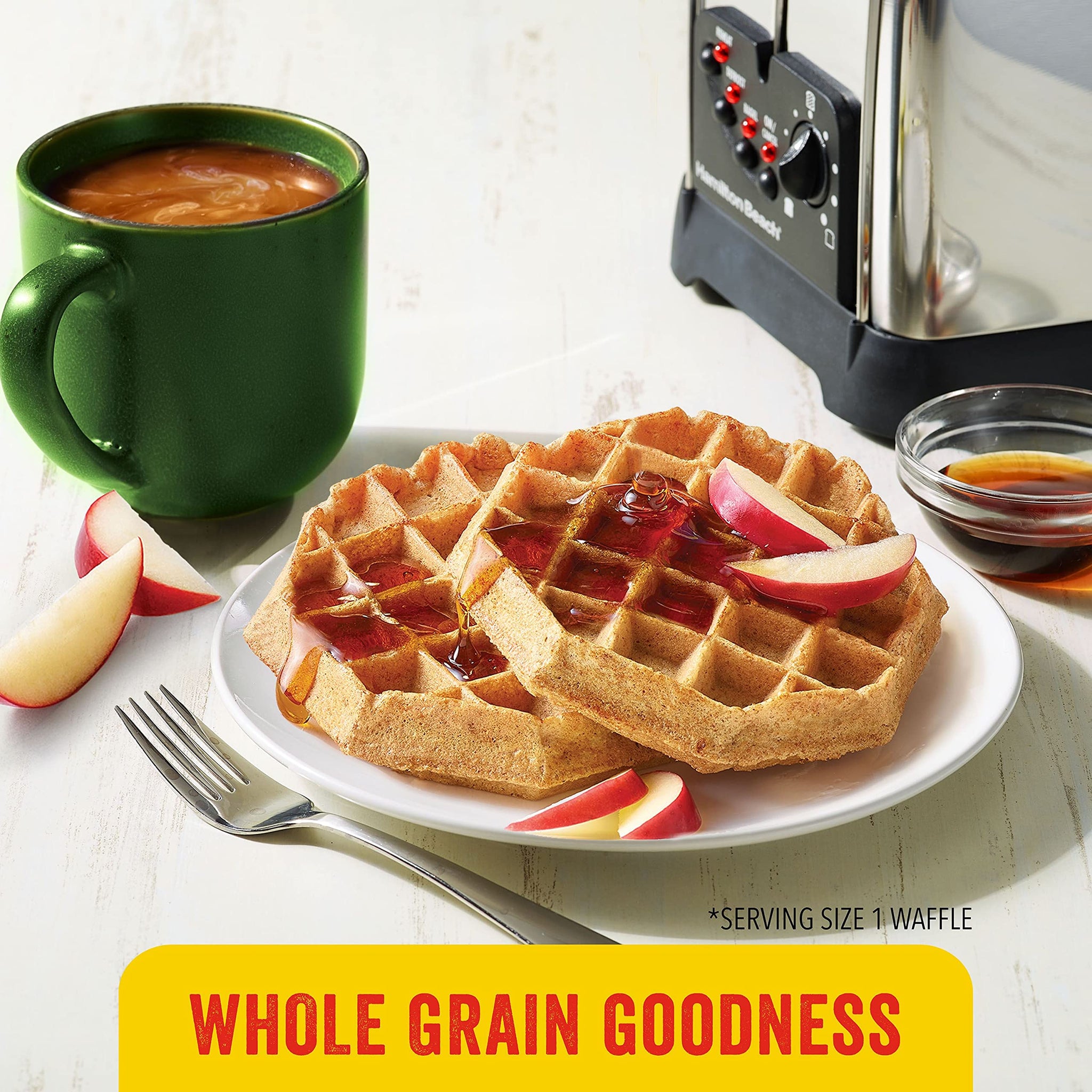 Eggo Thick and Fluffy Frozen Waffles, Frozen Breakfast, Resealable, Belgian Style, Apple Cinnamon, 11.6oz Box (6 Waffles)