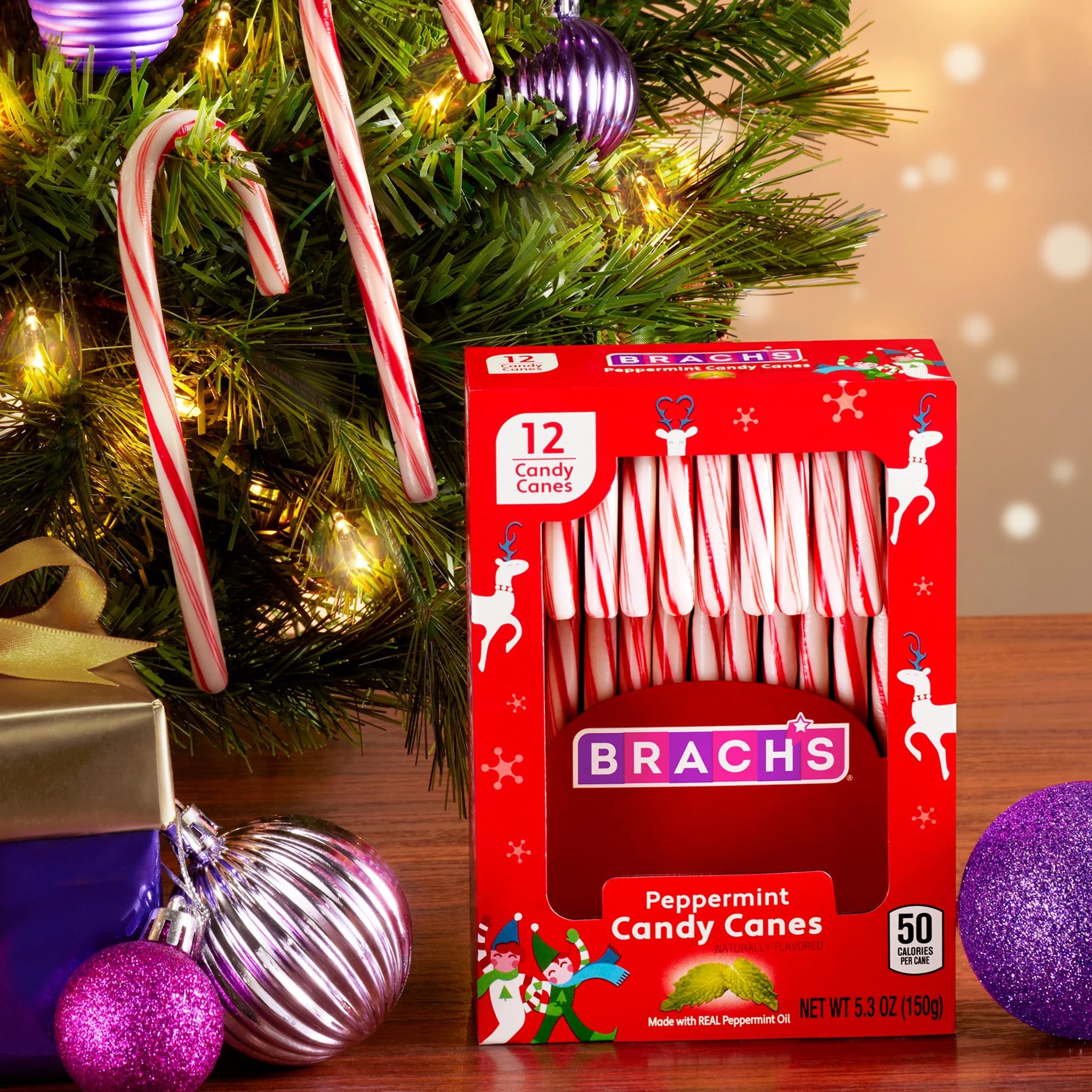 Brach's Red and White Peppermint Candy Canes, Classic Candy Canes, Christmas Candy, 5.3 oz, 12 Count