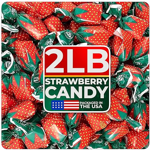 Strawberry Hard Candy Individually Wrapped by Cambie, 2 lbs of Strawberry Candy with a Deliciously Sweet Hard Exterior with a Soft, Fruit-Filled