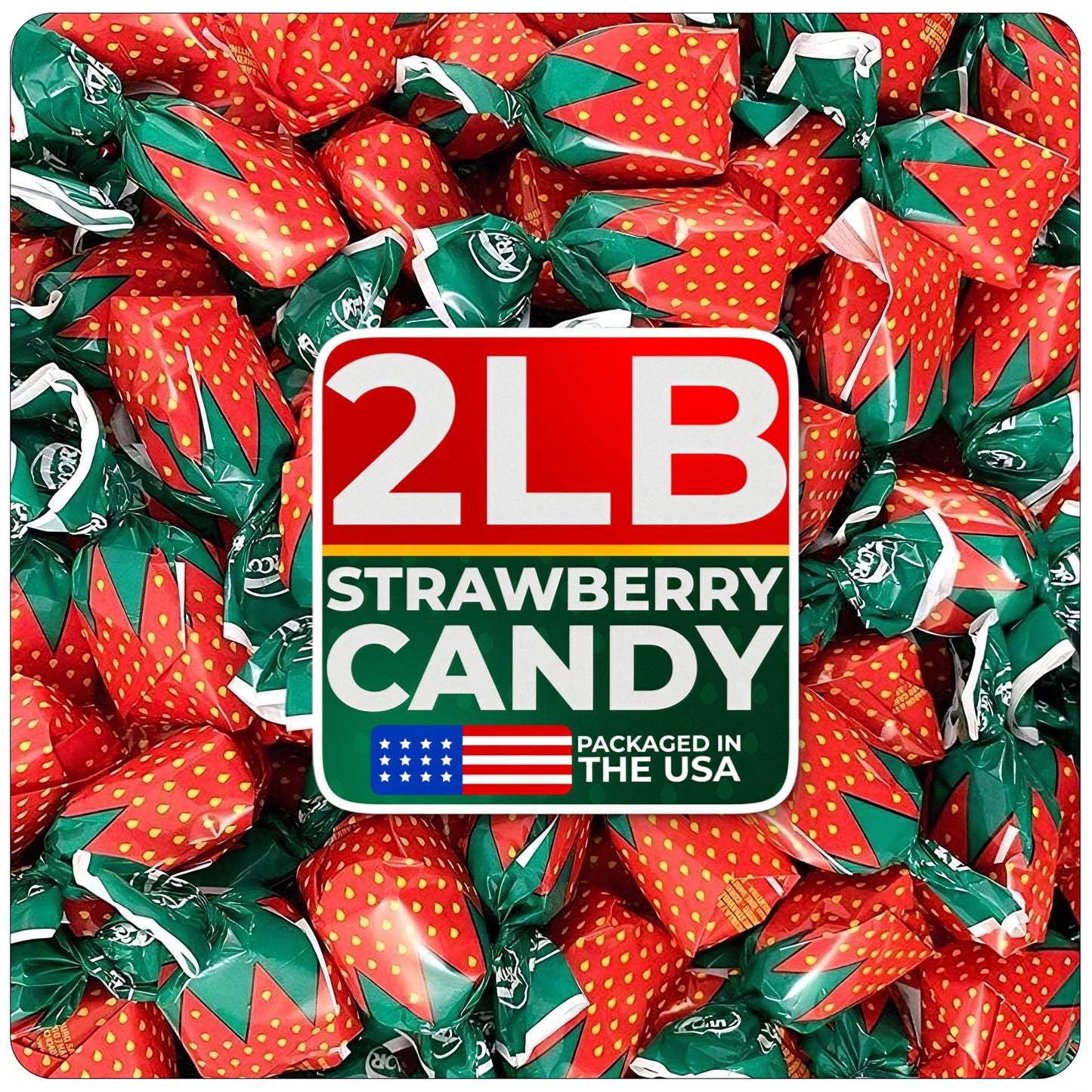 Strawberry Hard Candy Individually Wrapped by Cambie, 2 lbs of Strawberry Candy with a Deliciously Sweet Hard Exterior with a Soft, Fruit-Filled