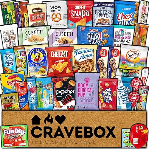 CRAVEBOX Snack Box Care Package - Pack for Adults Birthday Gifts for Men and Women, College Back to School, Graduation