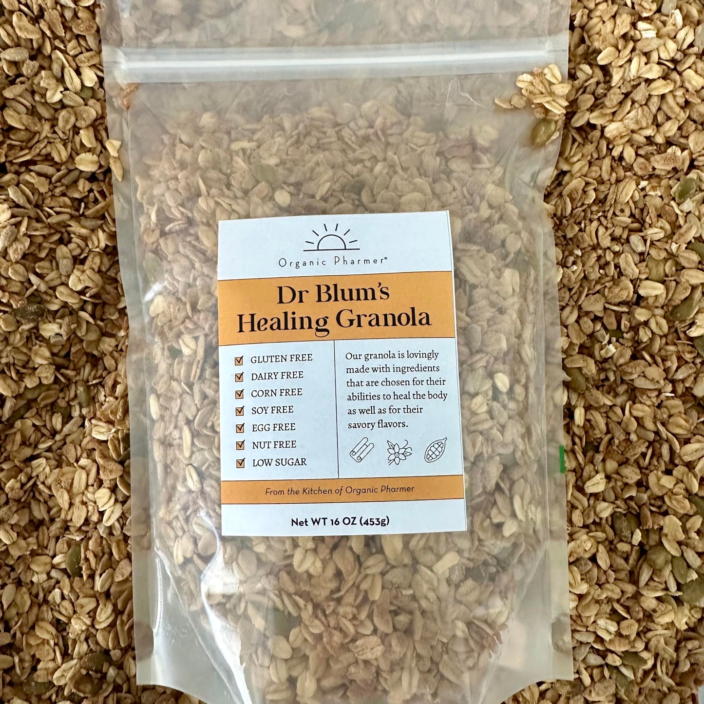 Organic granola cereal, Gluten, Dairy, Soy and Nut-Free. Deliciously Hand-Crafted for anti-inflammatory diets, sensitive diets. Dr Blum's Healing